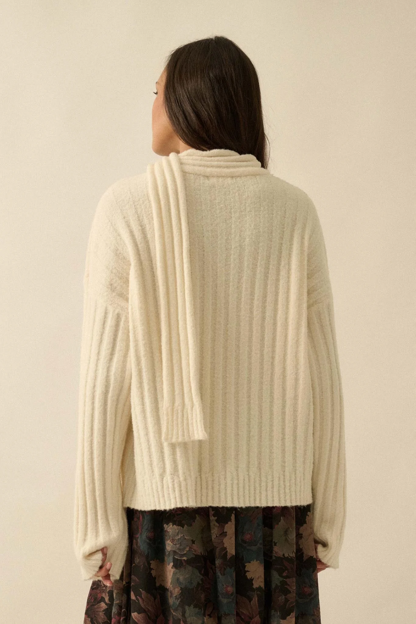 Keep Your Cool Textured Ribbed Knit Scarf Sweater - Image 18