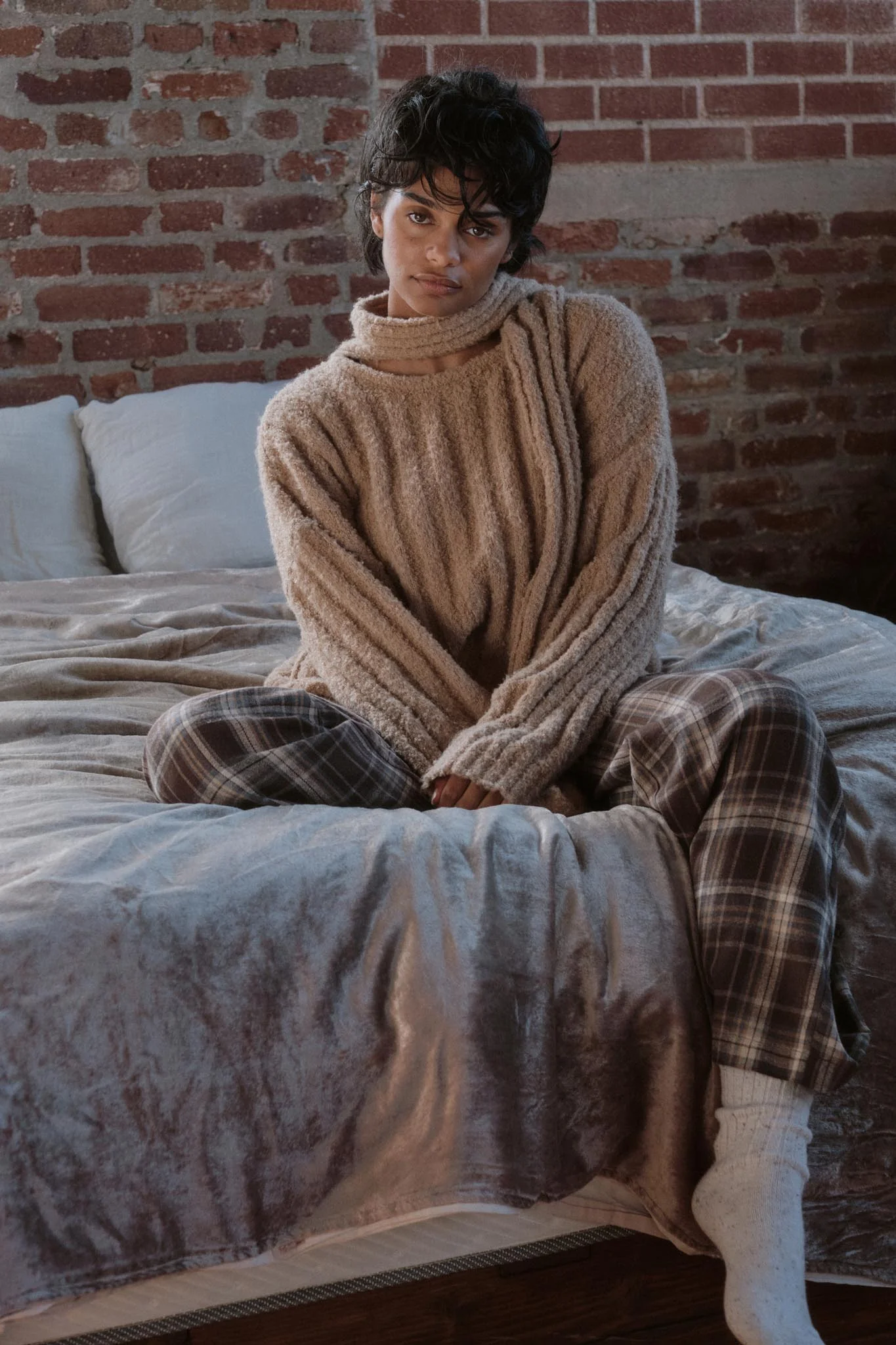 Keep Your Cool Textured Ribbed Knit Scarf Sweater - Image 2