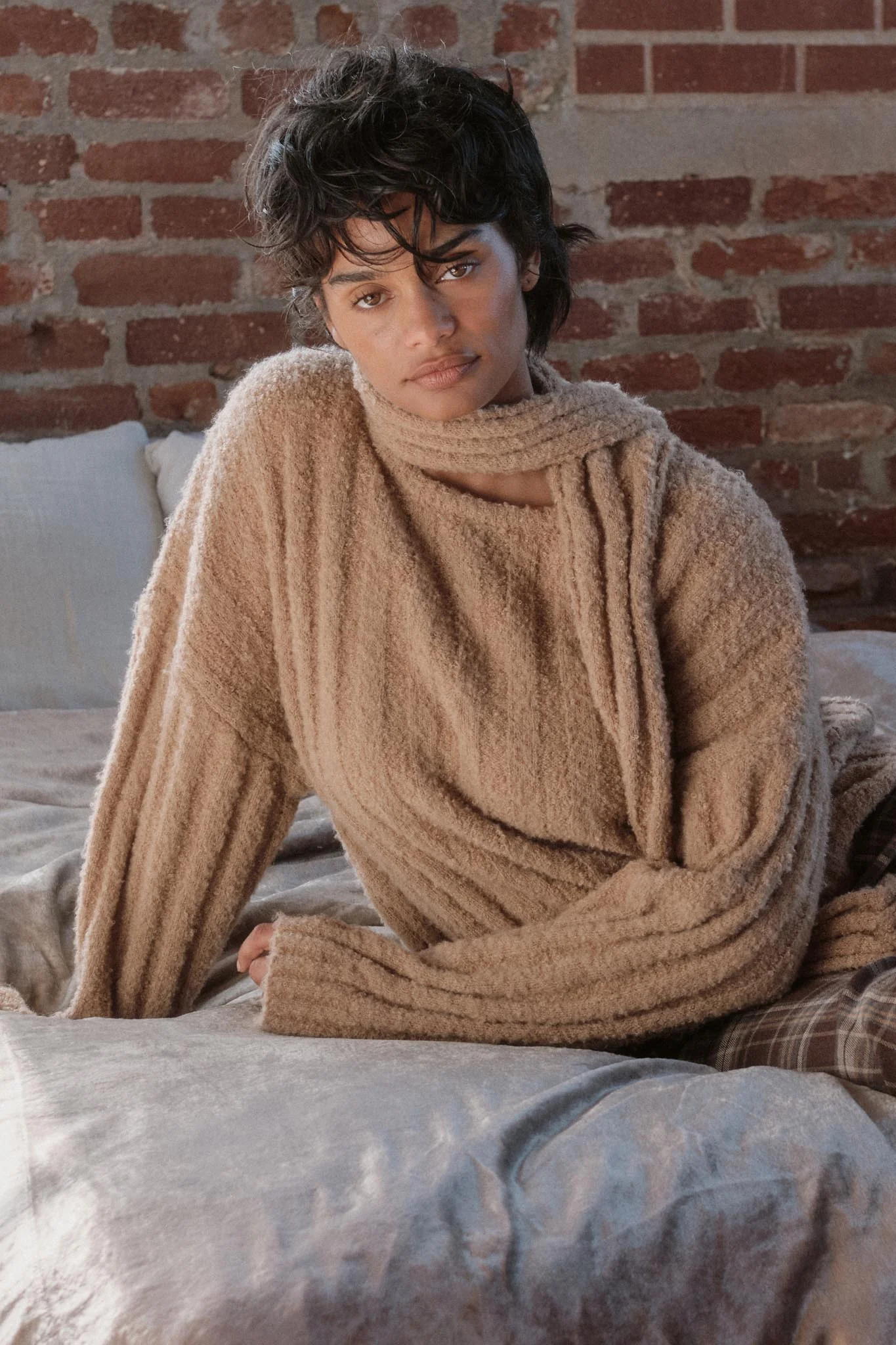 Keep Your Cool Textured Ribbed Knit Scarf Sweater - Image 3