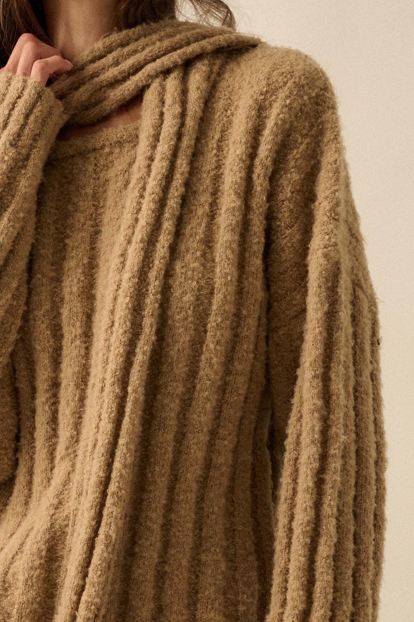 Keep Your Cool Textured Ribbed Knit Scarf Sweater - Image 5