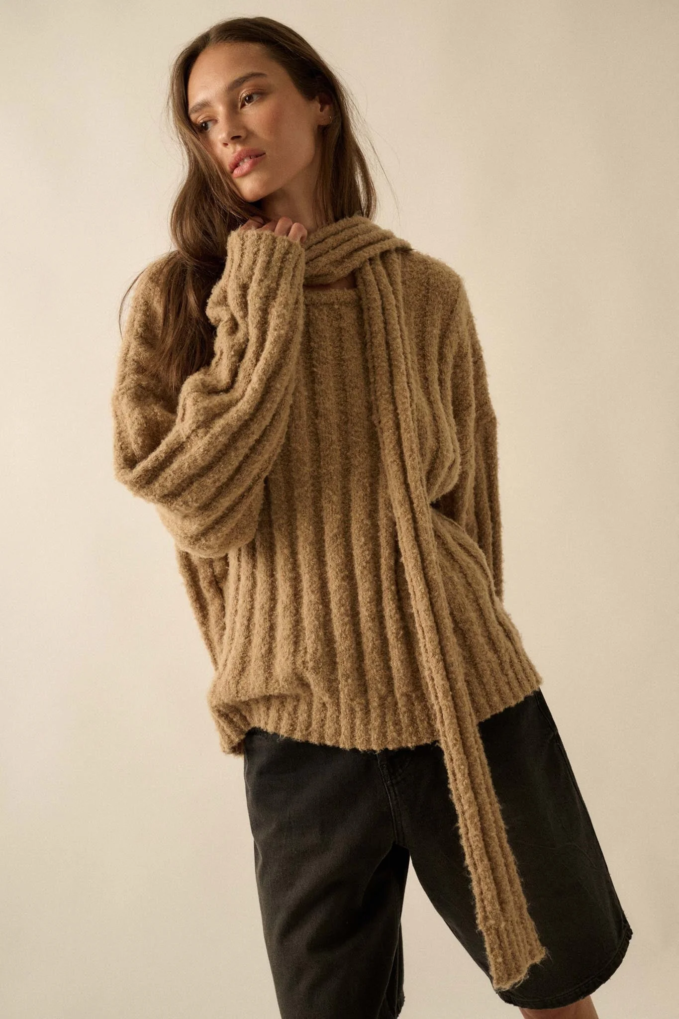 Keep Your Cool Textured Ribbed Knit Scarf Sweater - Image 6