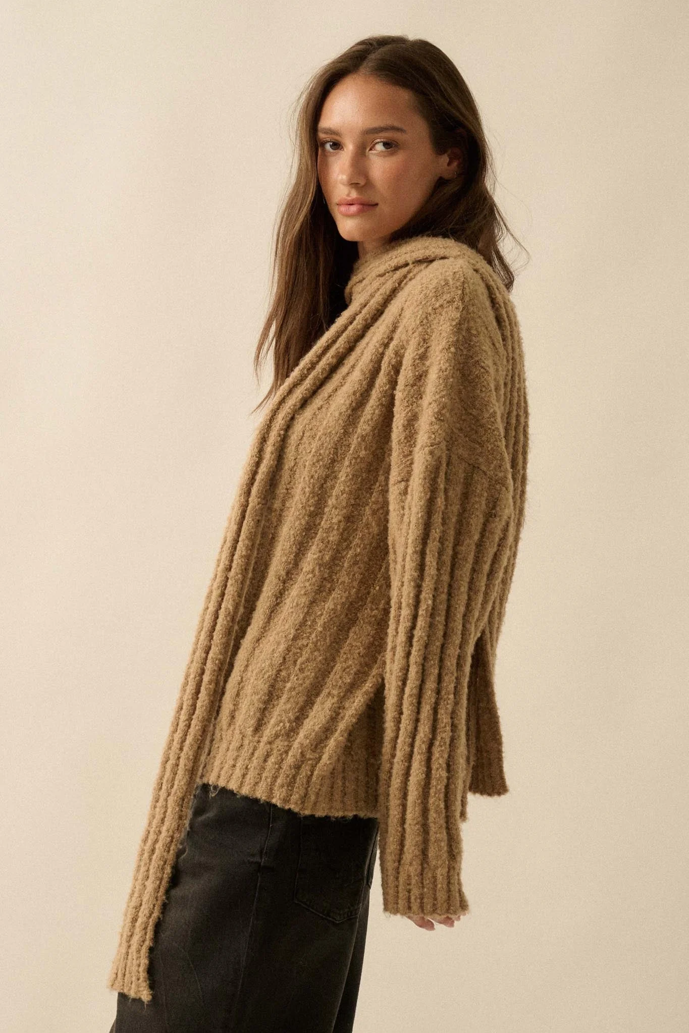 Keep Your Cool Textured Ribbed Knit Scarf Sweater - Image 8