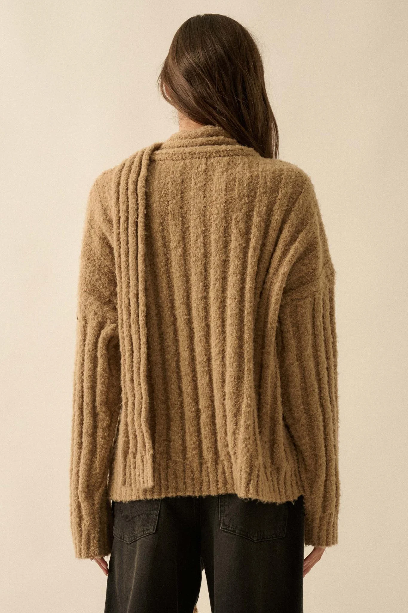 Keep Your Cool Textured Ribbed Knit Scarf Sweater - Image 9