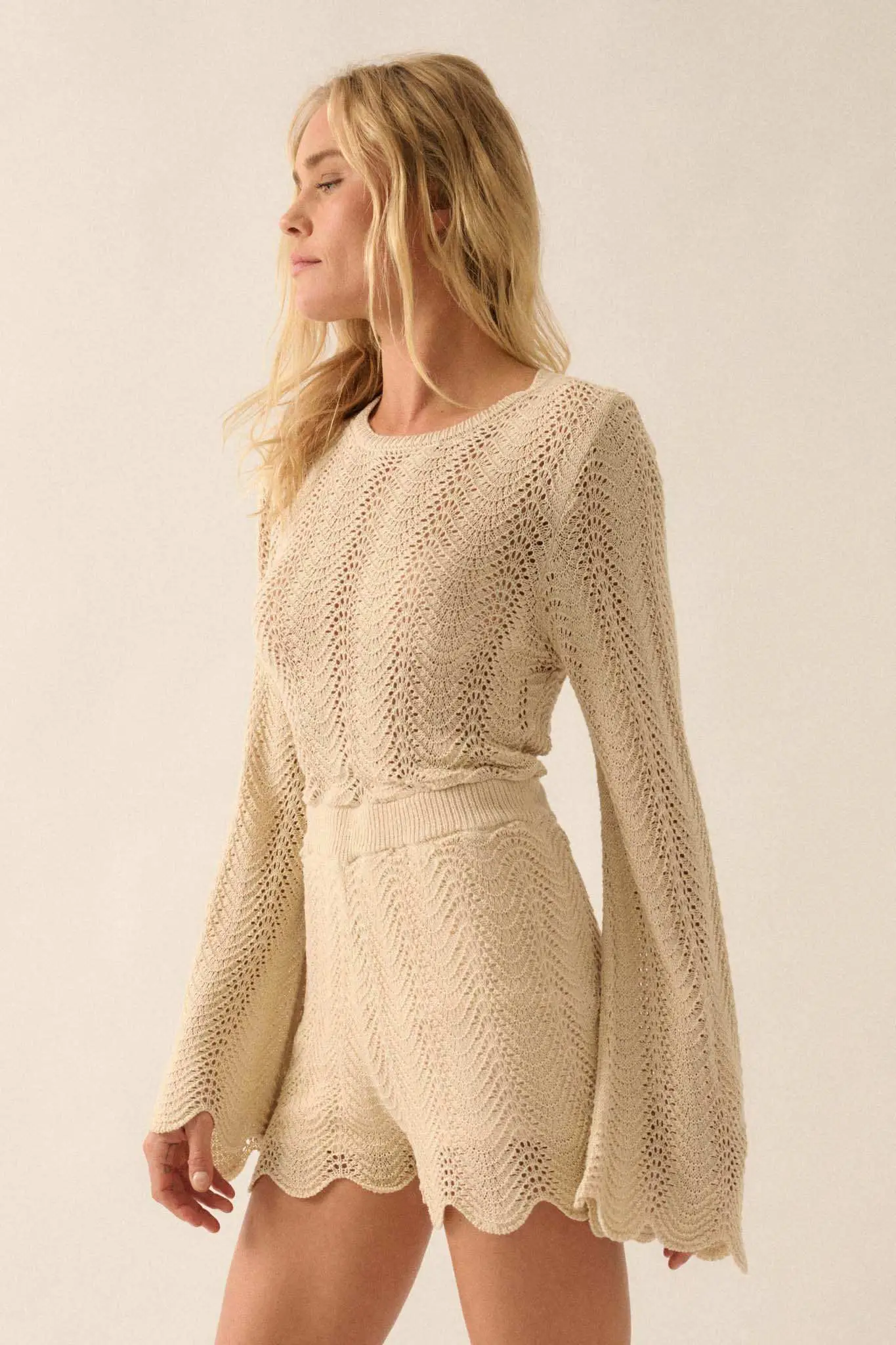Kick Back Crochet Bell-Sleeve Open-Back Romper - Image 5