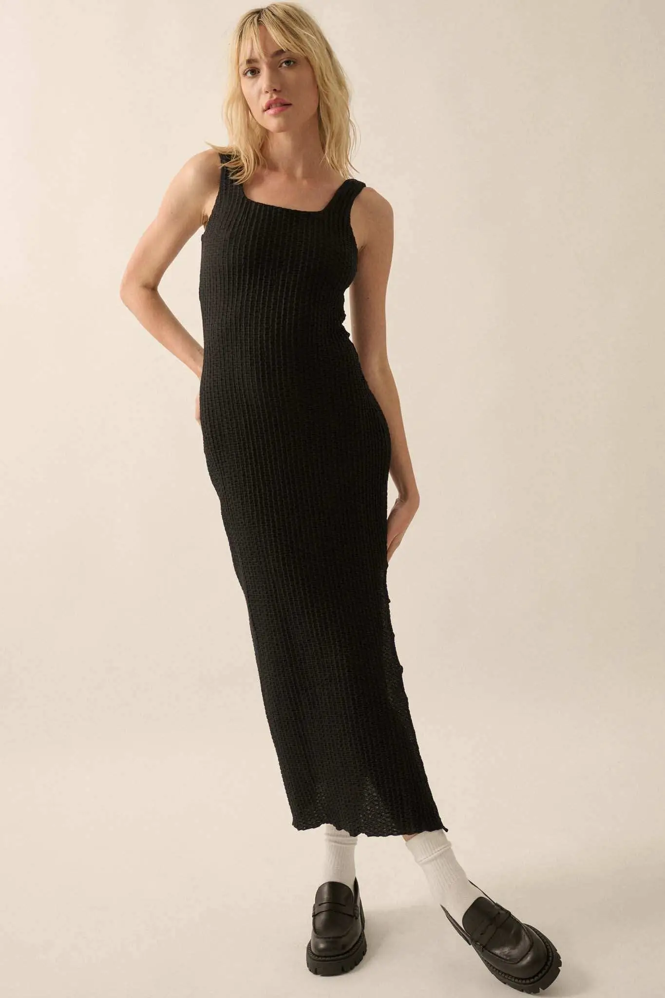 Kiss and Tell Textured Pucker-Knit Midi Dress - Image 2