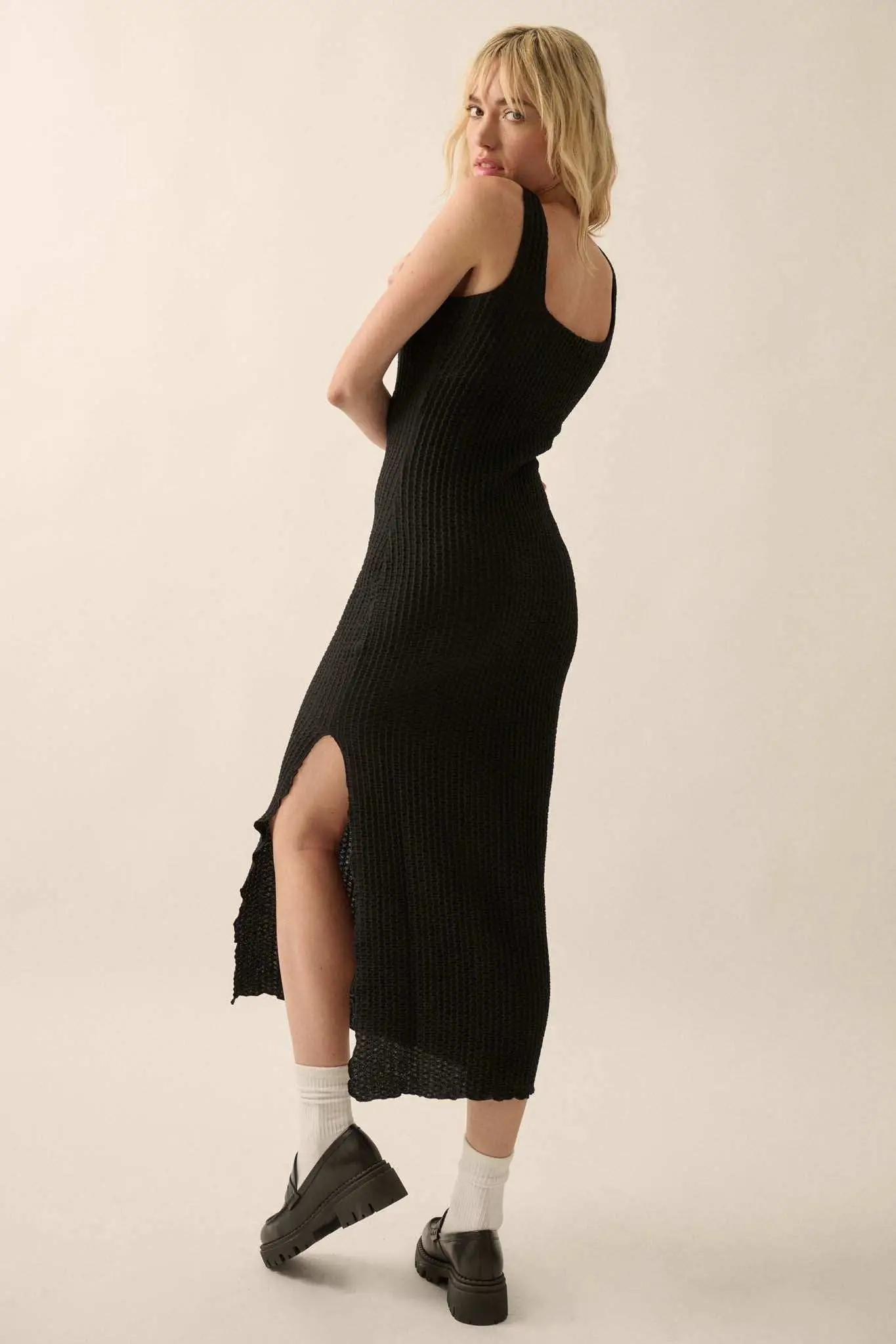 Kiss and Tell Textured Pucker-Knit Midi Dress - Image 3