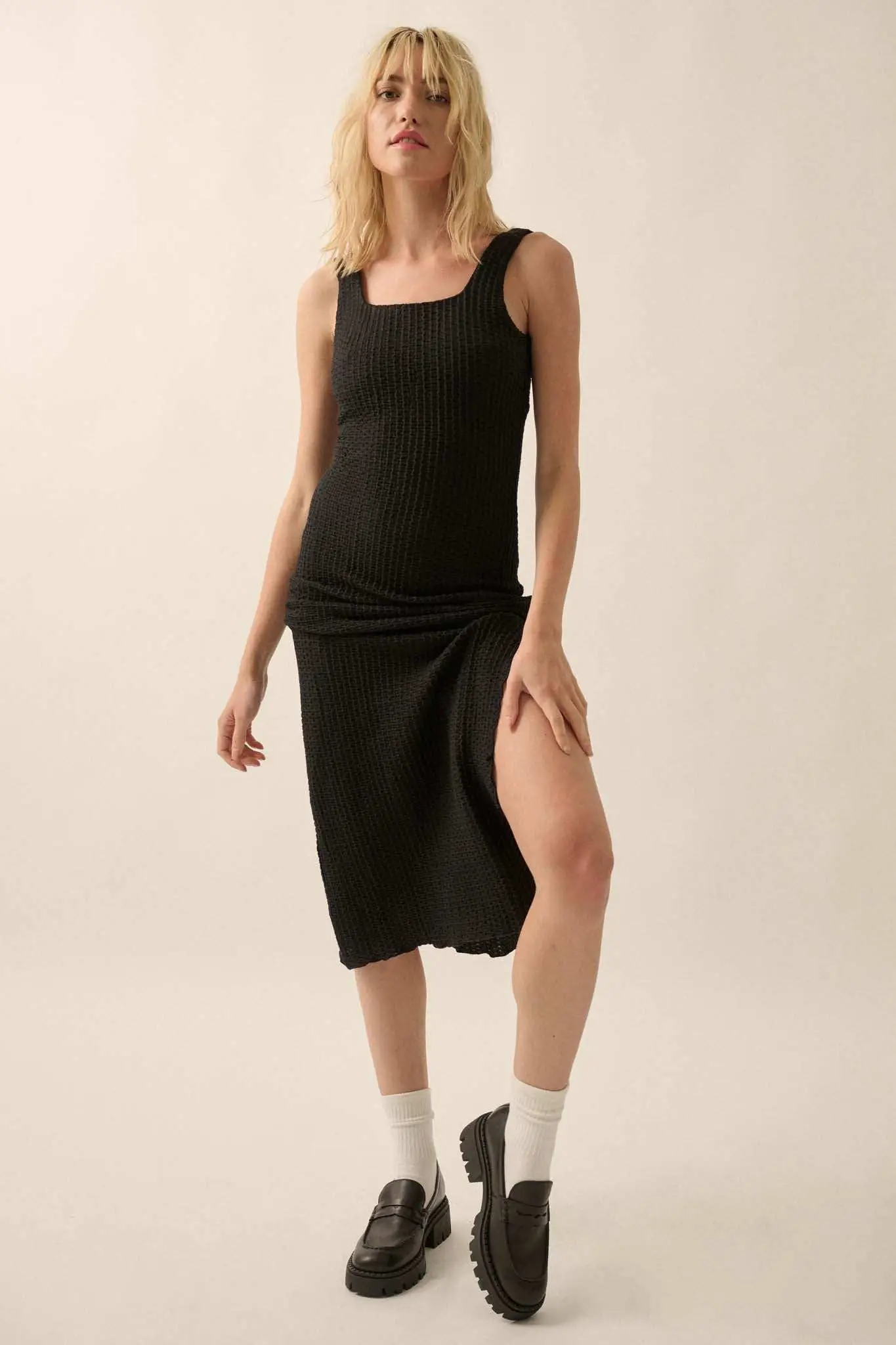 Kiss and Tell Textured Pucker-Knit Midi Dress - Image 5