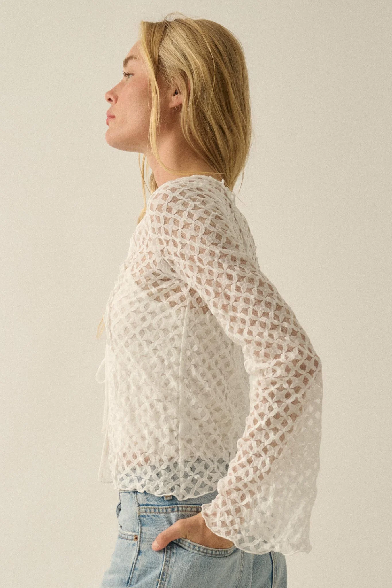 Kiss Me Quick Sheer Ruffled Floral Lace Cardigan - Image 14