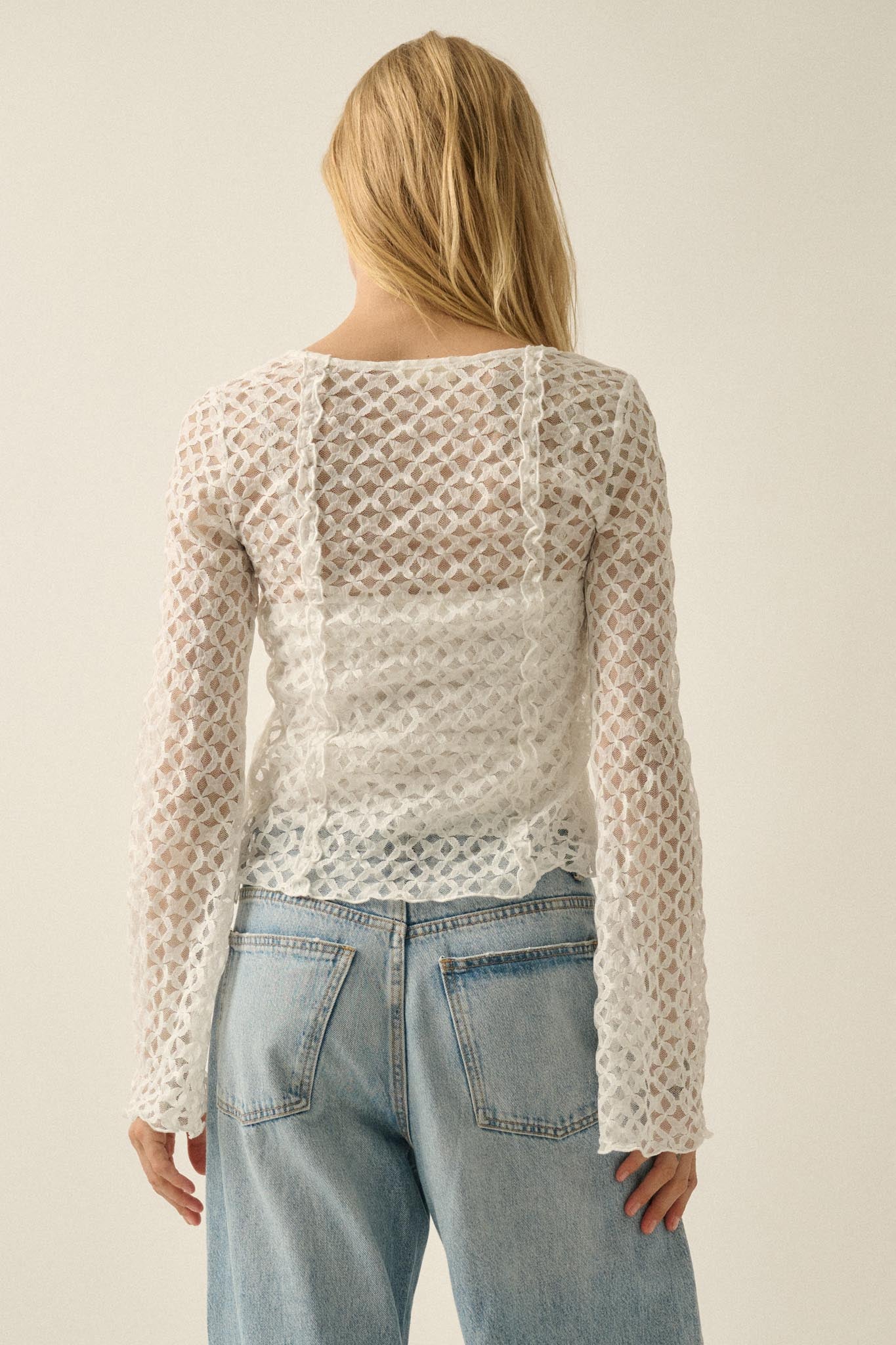 Kiss Me Quick Sheer Ruffled Floral Lace Cardigan - Image 15