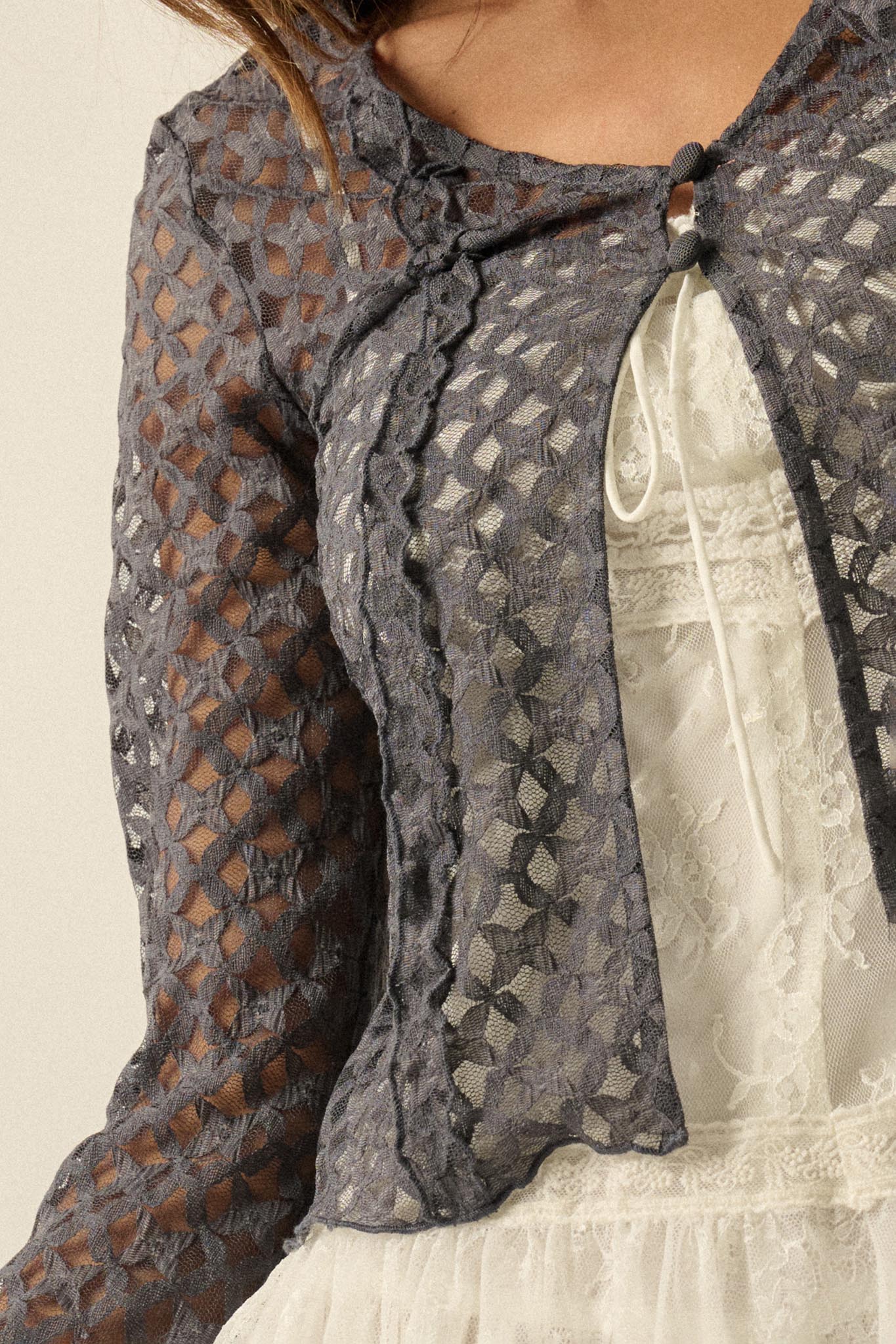 Kiss Me Quick Sheer Ruffled Floral Lace Cardigan - Image 5