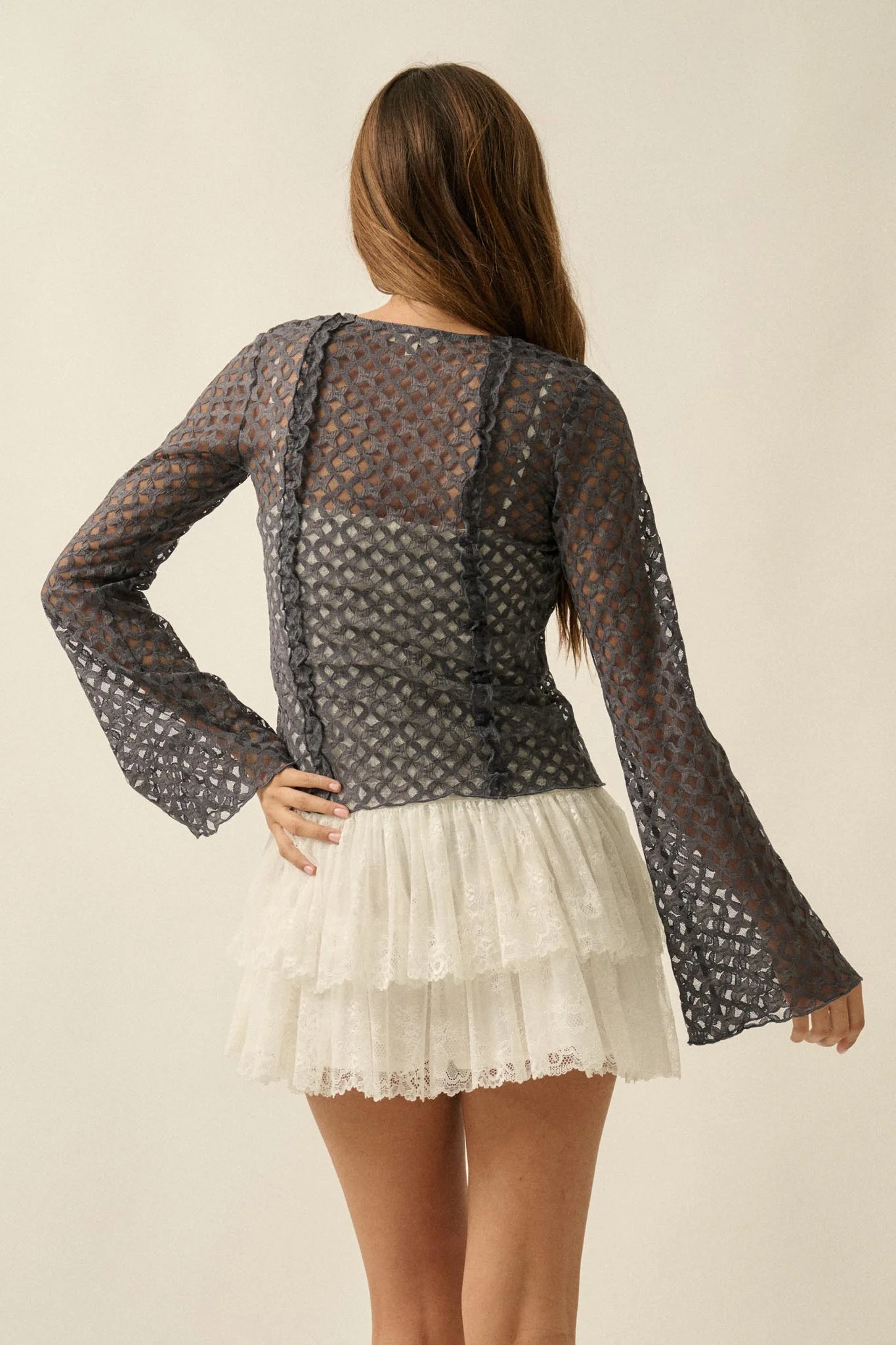 Kiss Me Quick Sheer Ruffled Floral Lace Cardigan - Image 9