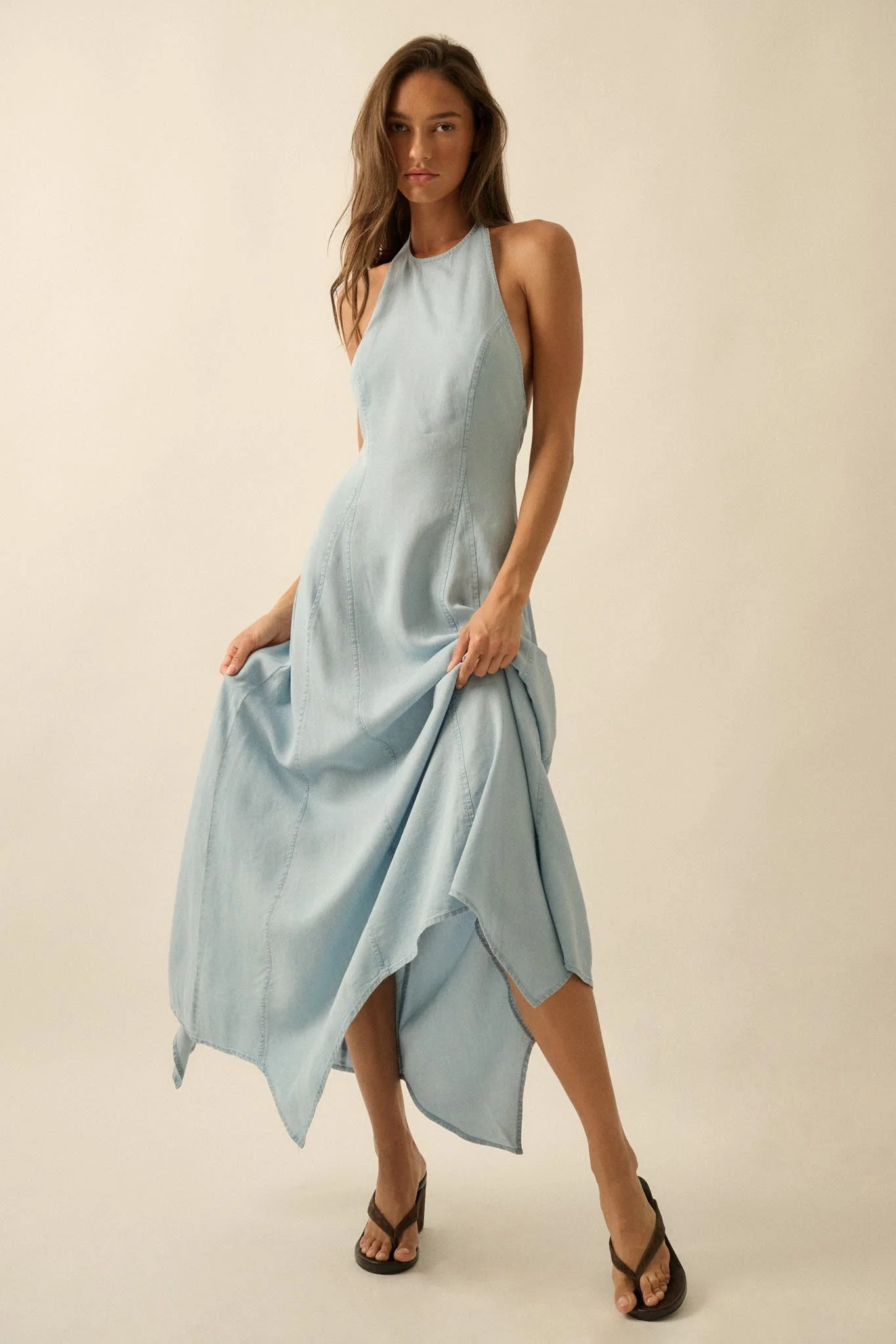 Kiss the Sky Denim Halter Handkerchief Maxi Dress - Image 6