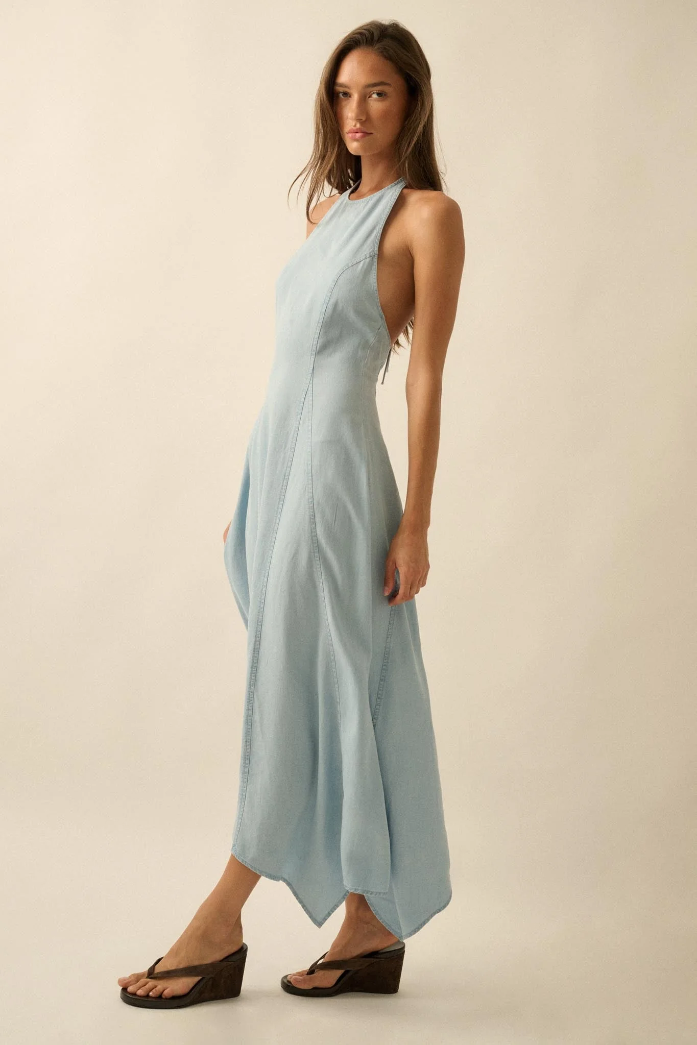 Kiss the Sky Denim Halter Handkerchief Maxi Dress - Image 8
