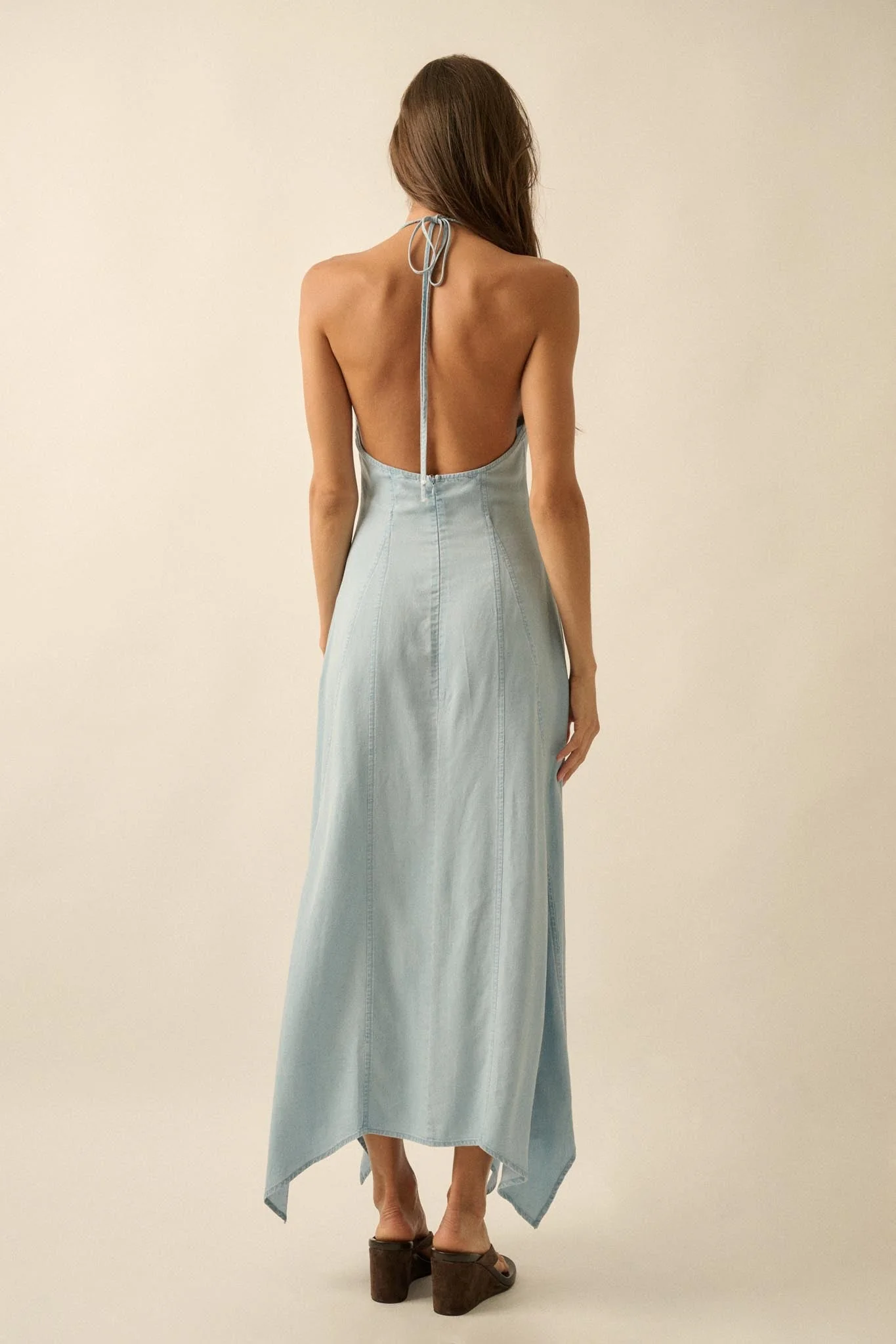 Kiss the Sky Denim Halter Handkerchief Maxi Dress - Image 9