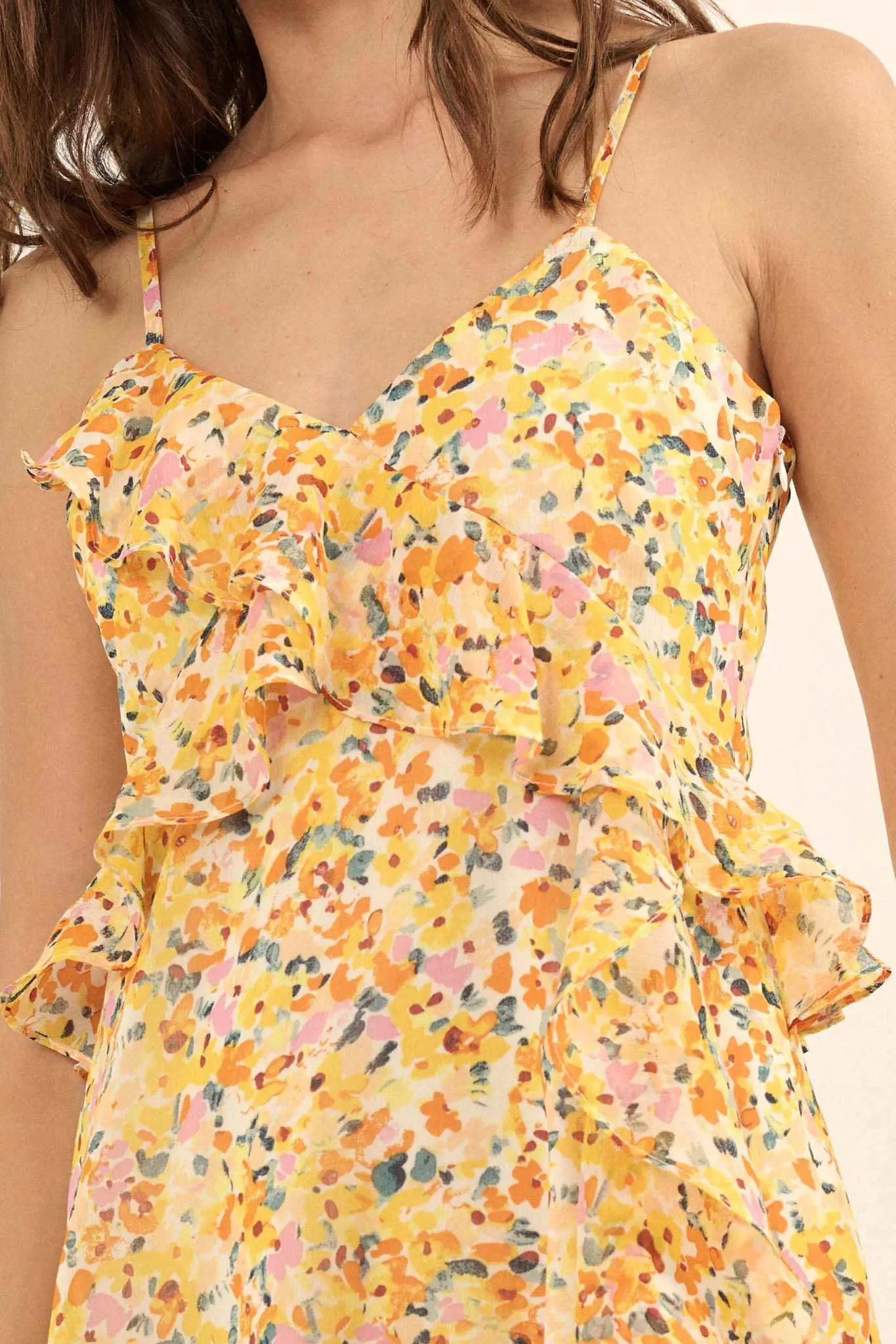Kissed By the Sun Ruffled Floral Chiffon Maxi Dress - Image 3