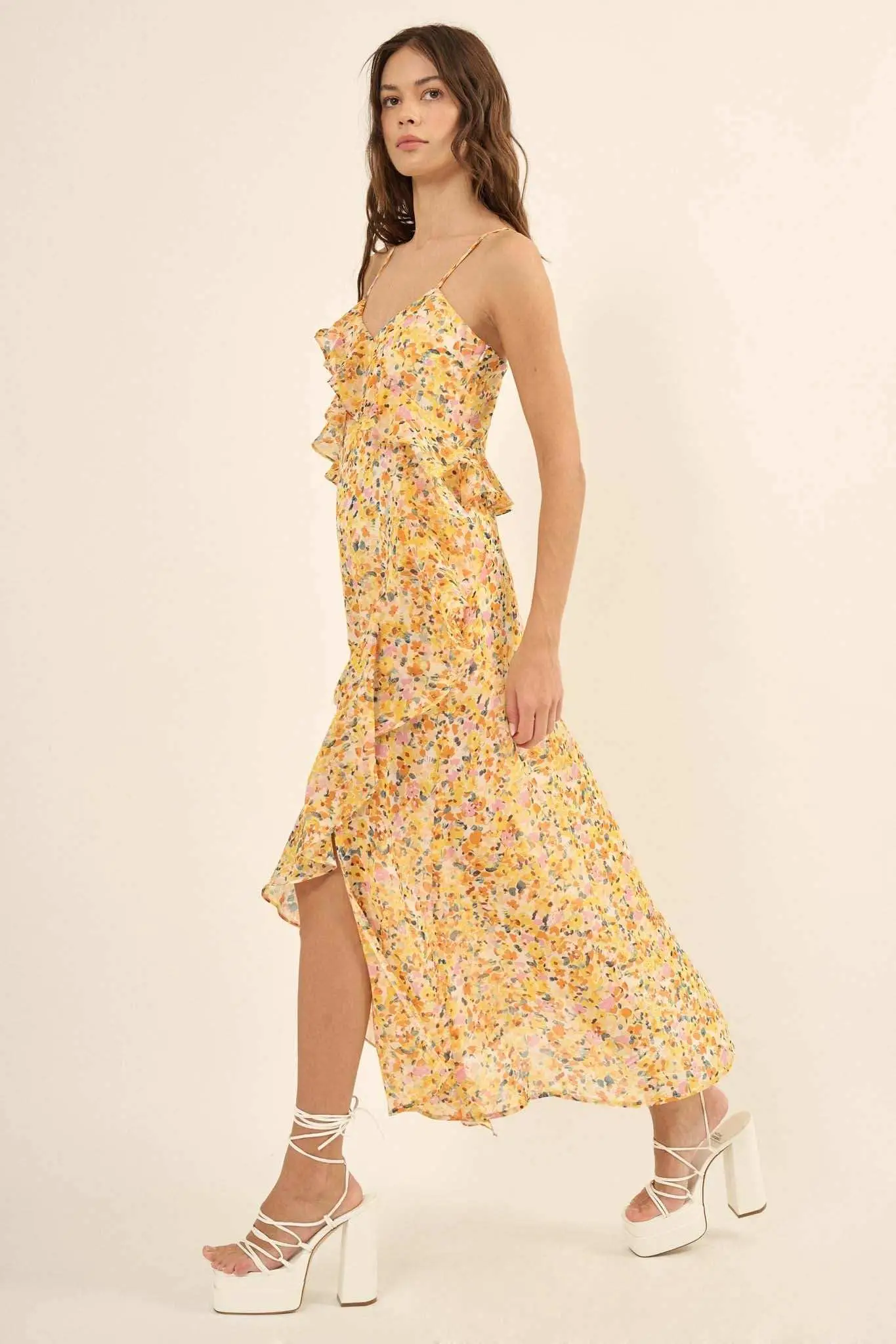 Kissed By the Sun Ruffled Floral Chiffon Maxi Dress - Image 5