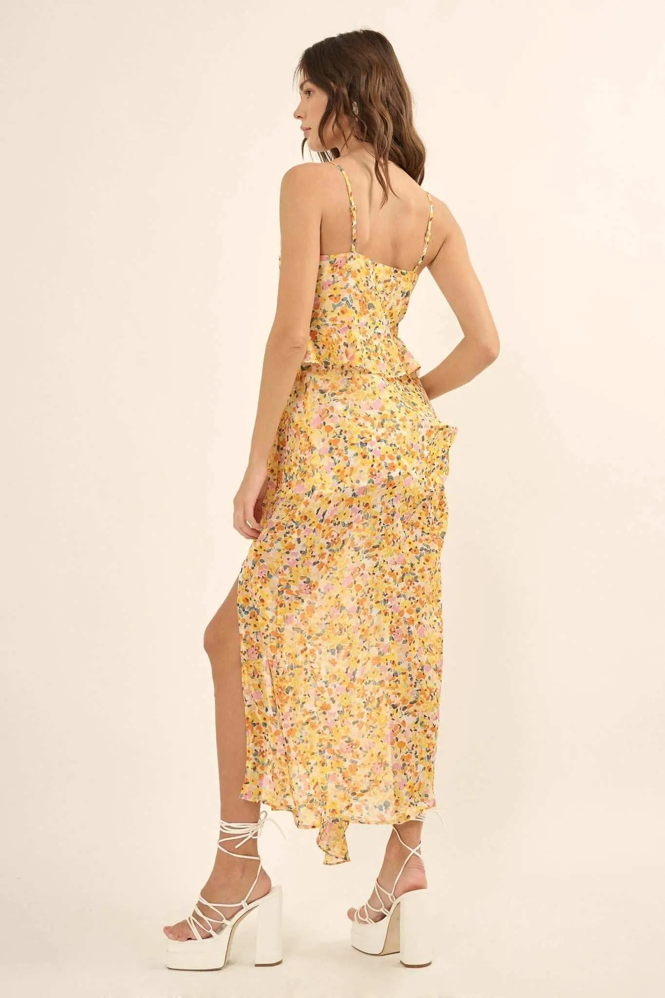 Kissed By the Sun Ruffled Floral Chiffon Maxi Dress - Image 6