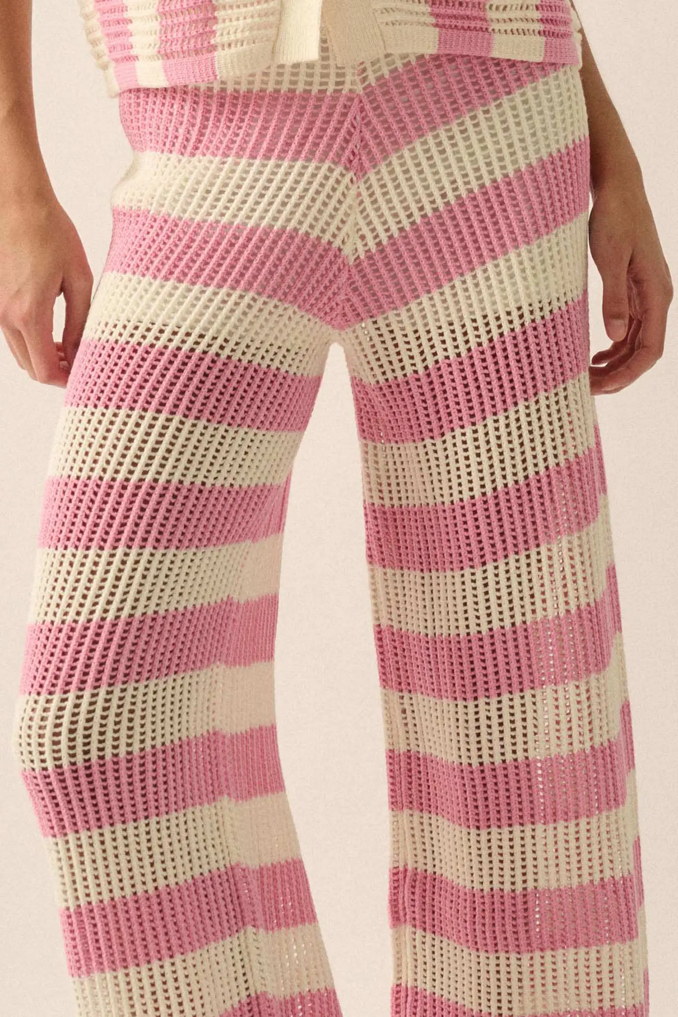 Knit Pick Striped Crochet Knit Sweater Pants - Image 13