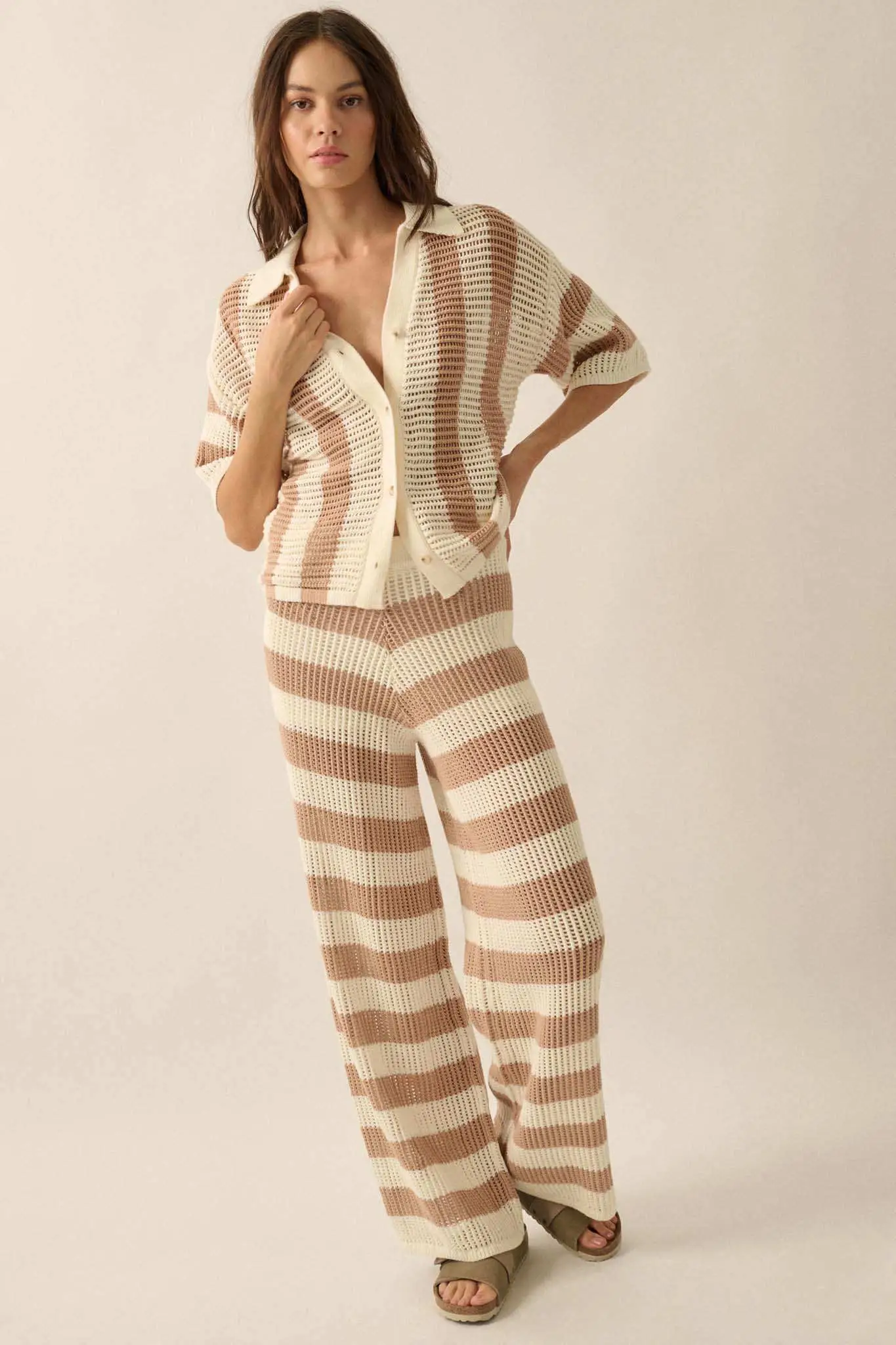 Knit Pick Striped Crochet Knit Sweater Pants - Image 7