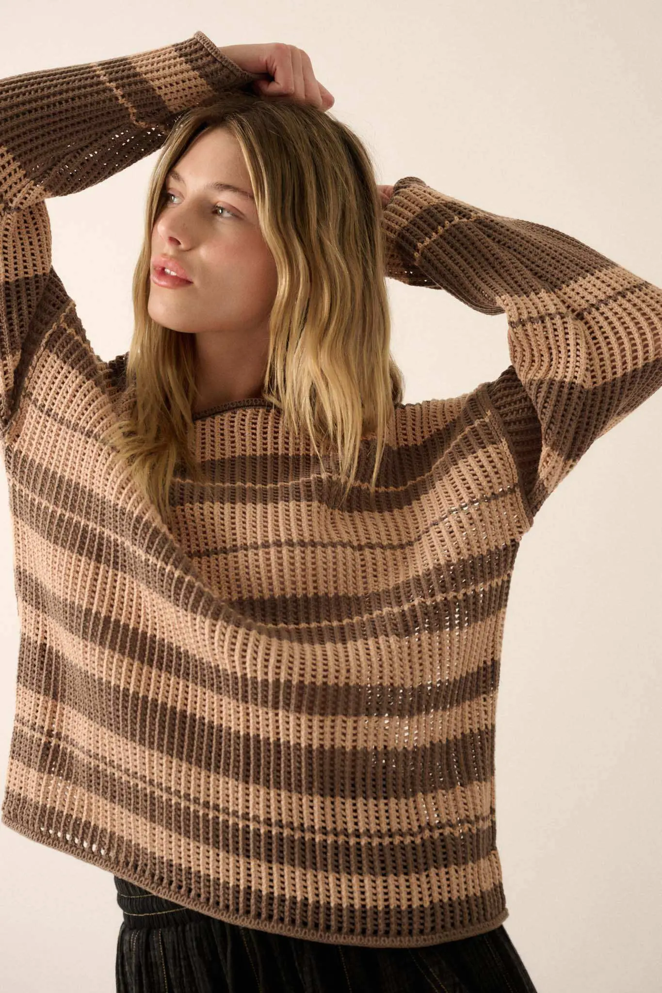 Knitty Gritty Striped Crochet Knit Sweater - Image 11