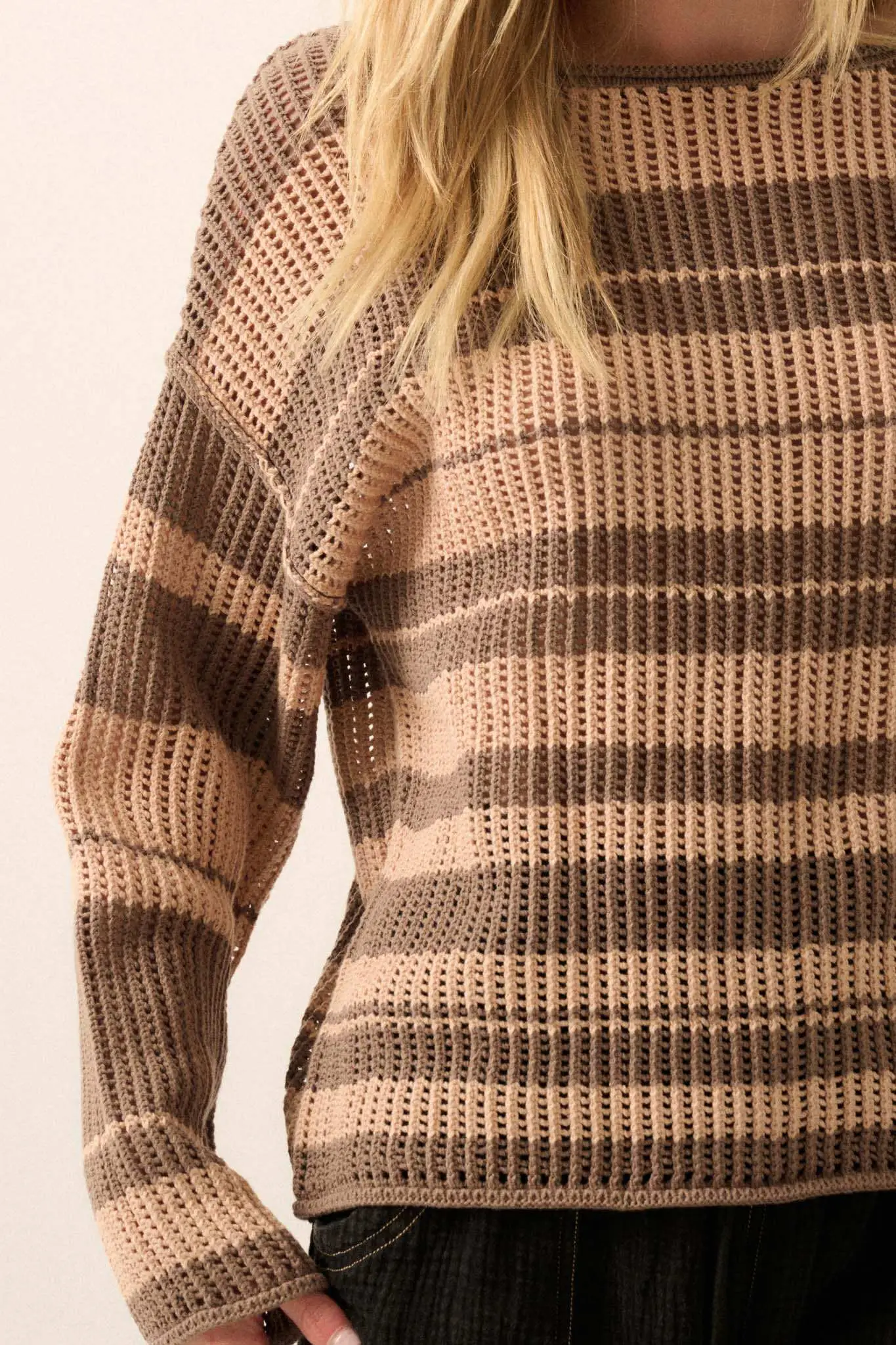 Knitty Gritty Striped Crochet Knit Sweater - Image 12