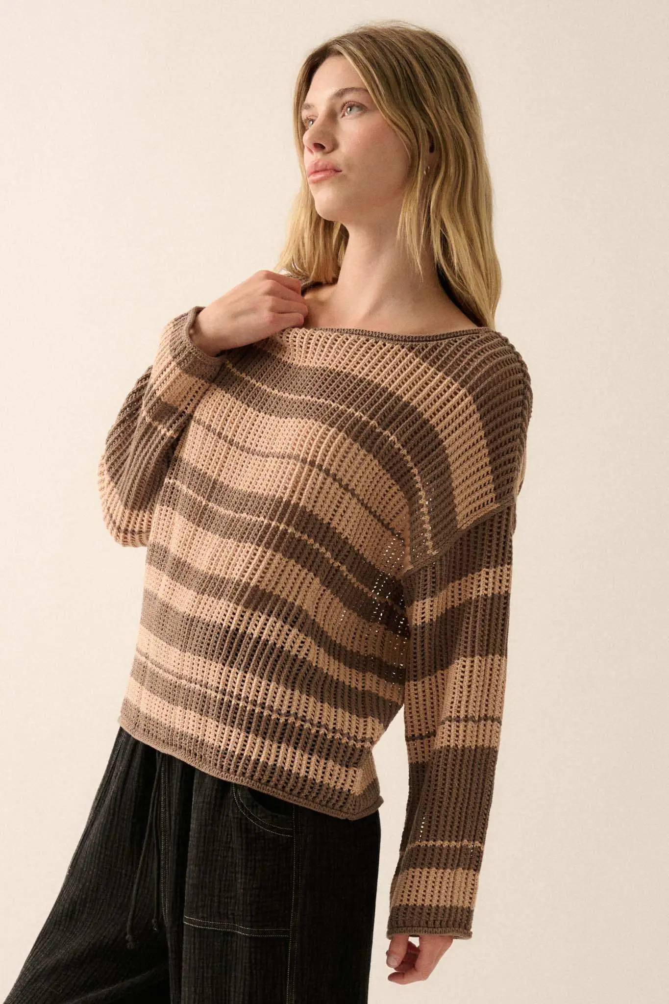 Knitty Gritty Striped Crochet Knit Sweater - Image 15