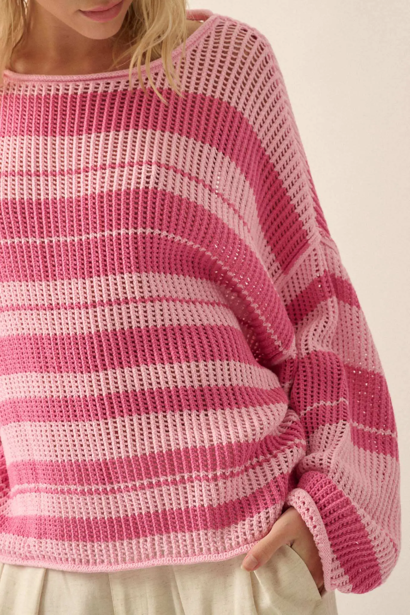 Knitty Gritty Striped Crochet Knit Sweater - Image 23