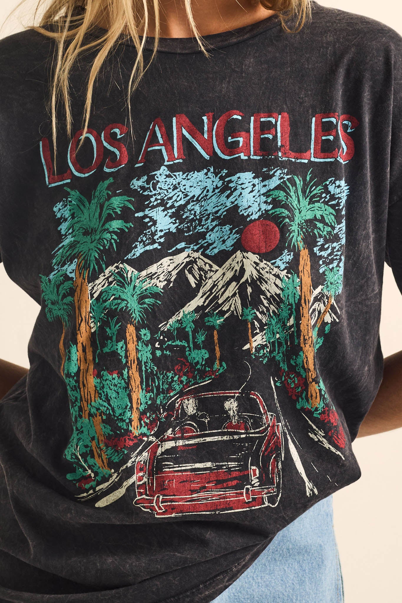 LA Road Trip Vintage-Wash Oversize Graphic Tee - Image 2