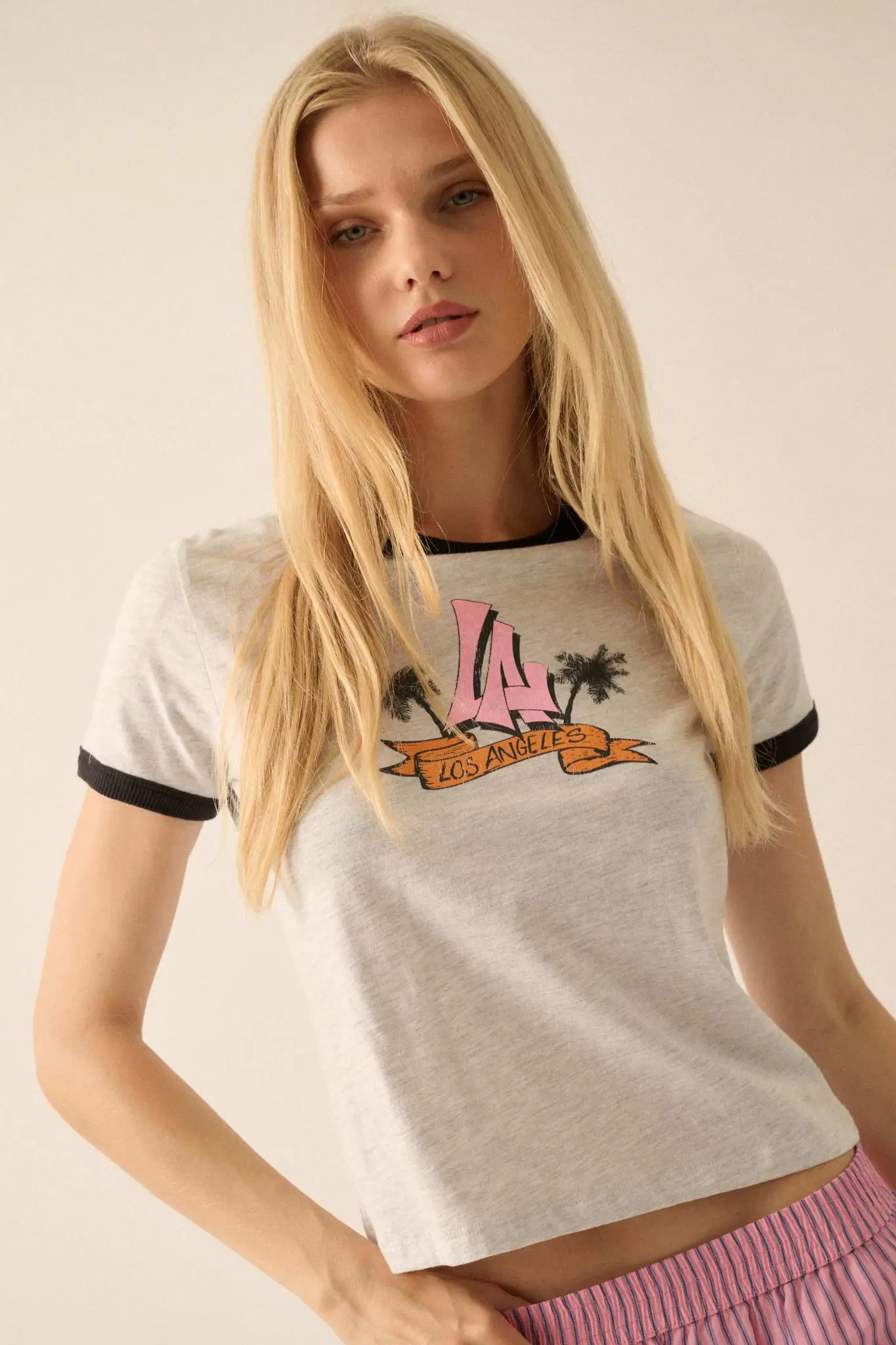 LA Vibes Vintage-Print Graphic Ringer Tee - Image 5