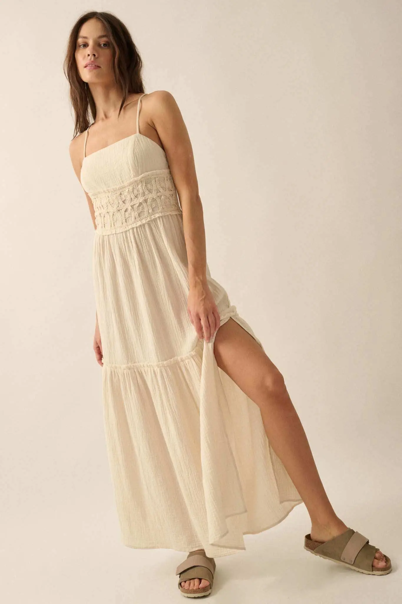 Laced Out Crochet-Trim Crinkle Cotton Maxi Dress - Image 6