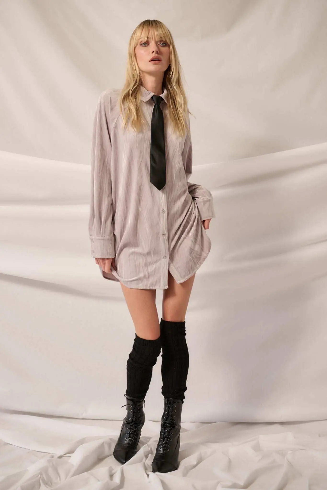Laid-Back Luxury Crinkle Velvet Mini Shirt Dress - Image 5