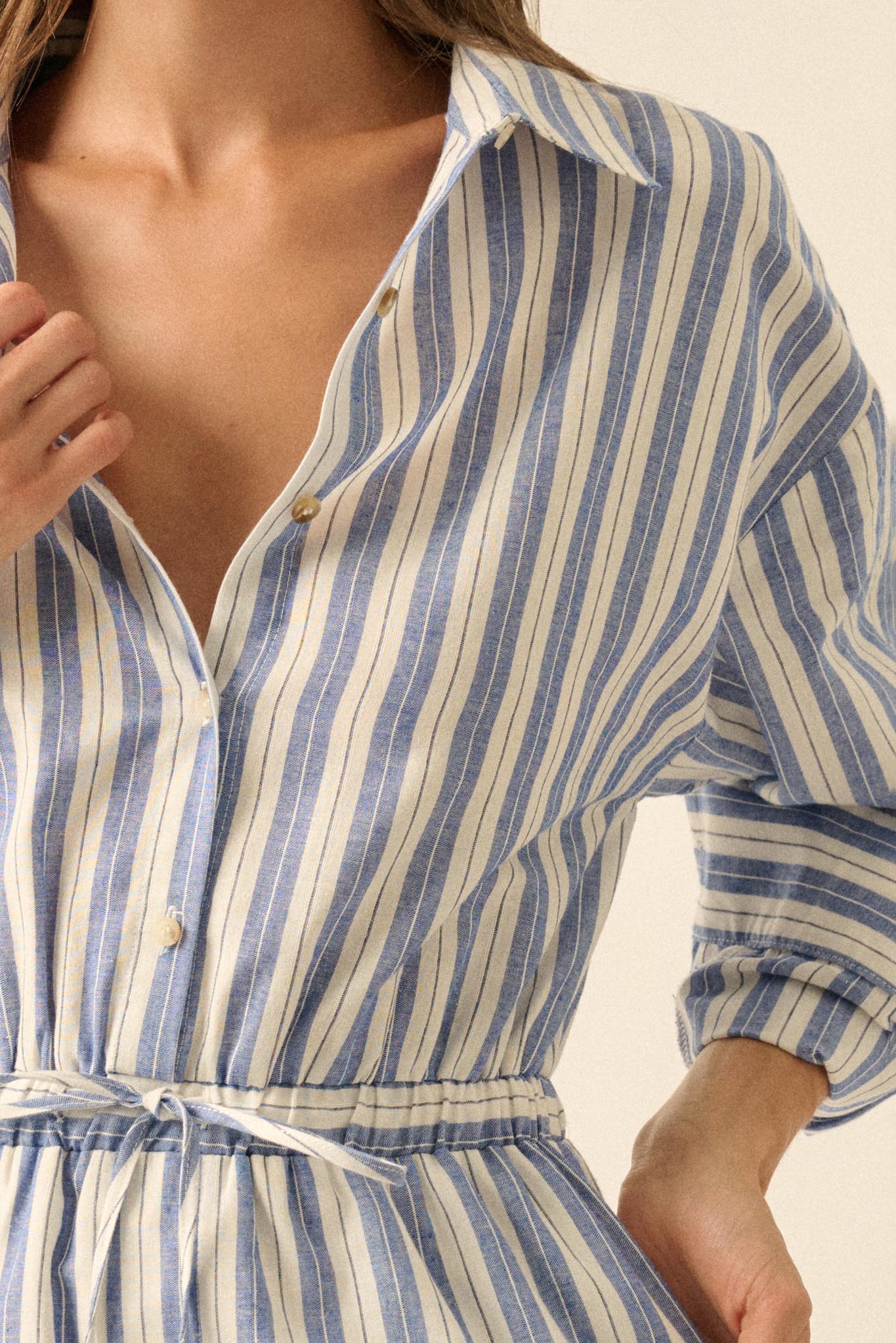 Lake Days Striped Drawstring Shirt Romper - Image 11
