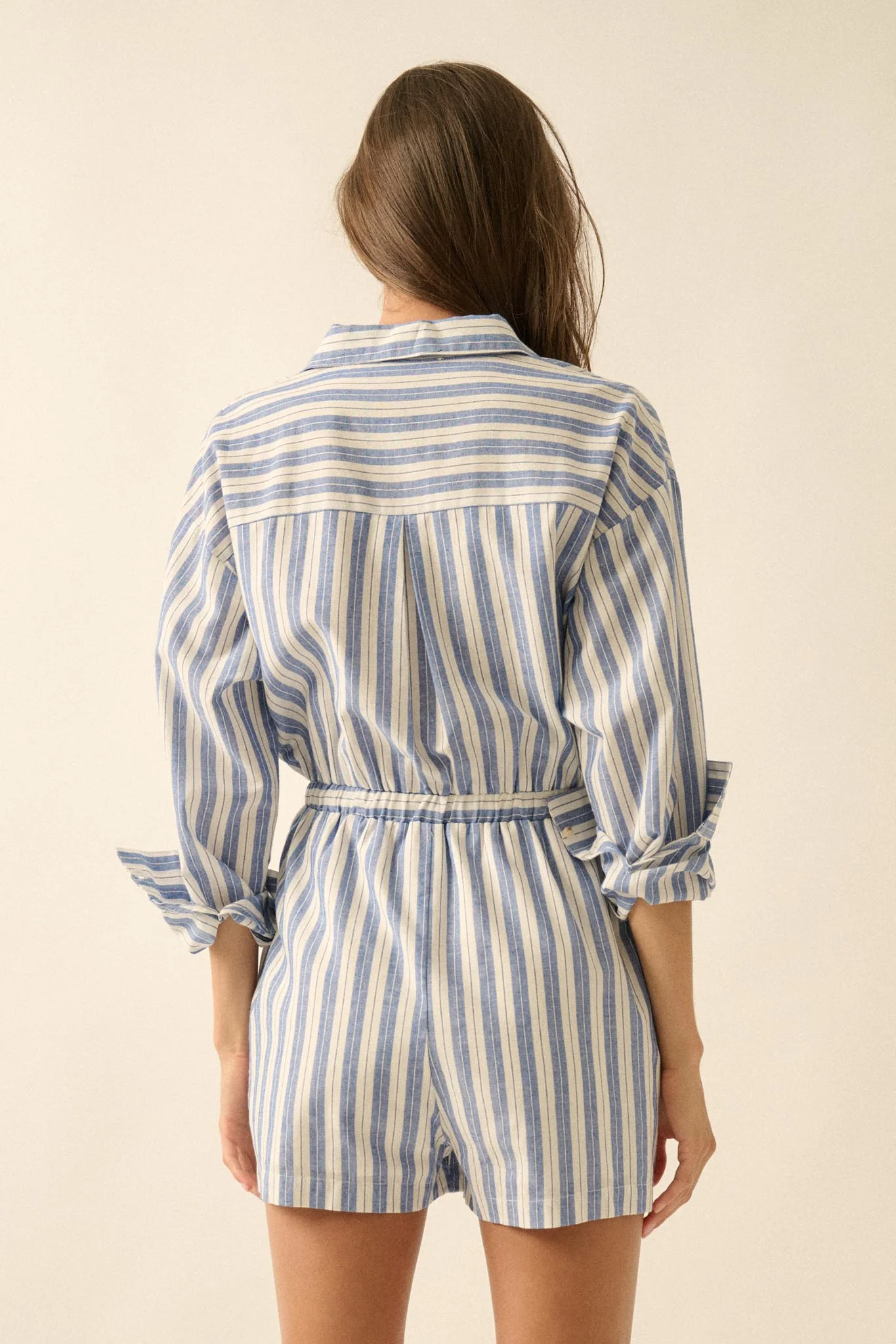 Lake Days Striped Drawstring Shirt Romper - Image 15