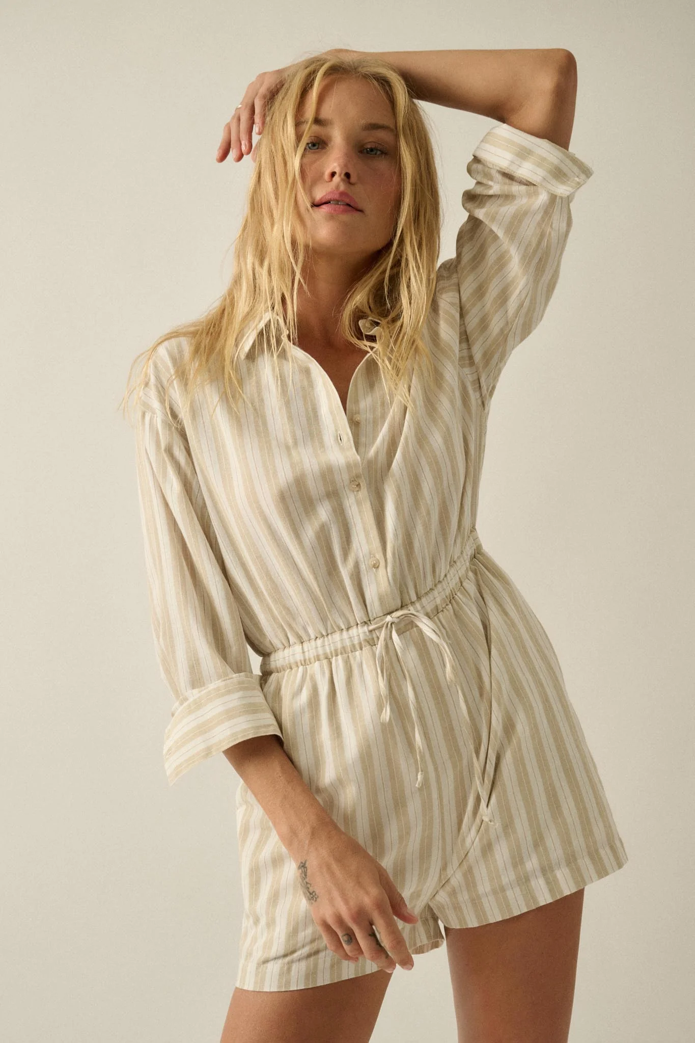 Lake Days Striped Drawstring Shirt Romper - Image 5