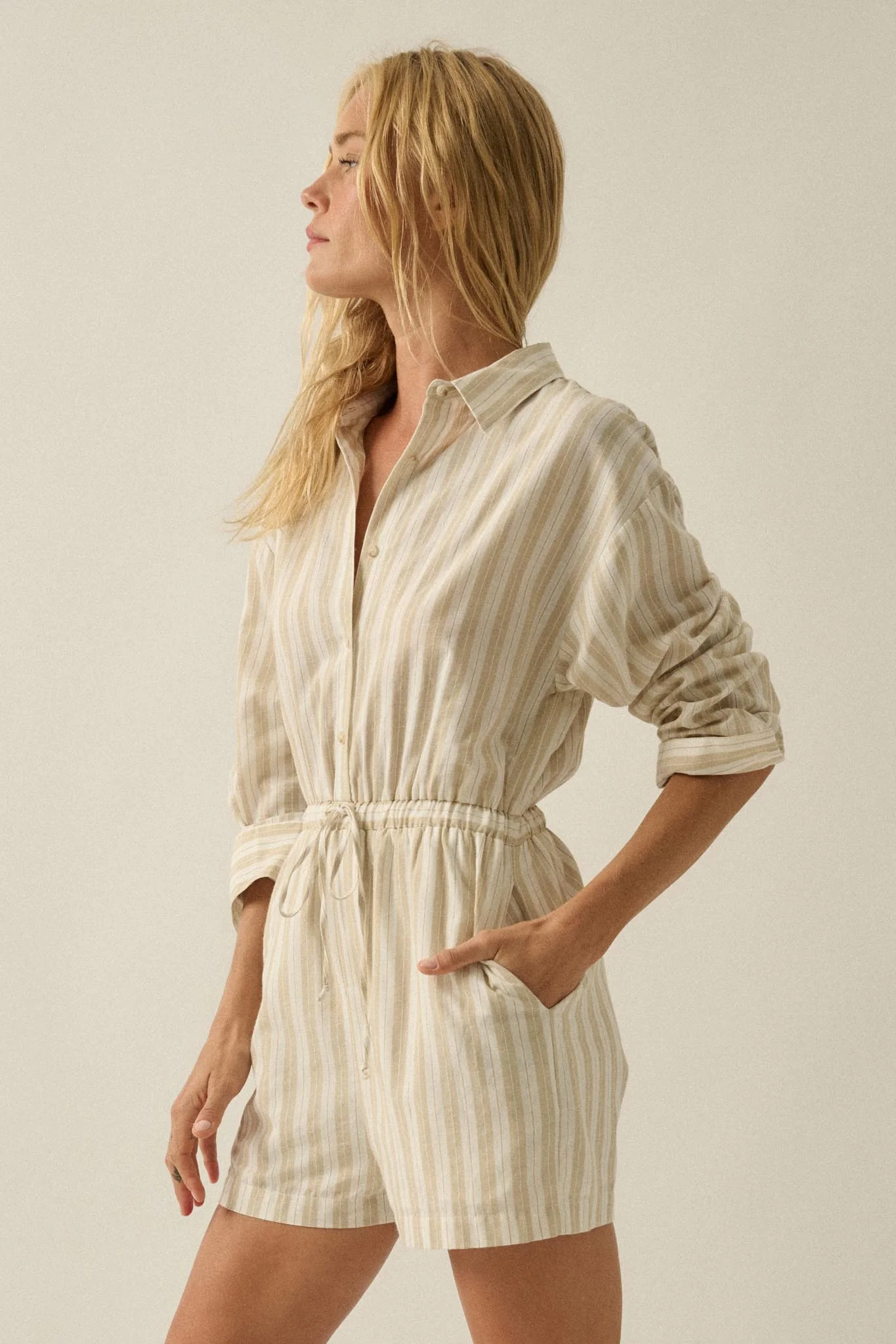 Lake Days Striped Drawstring Shirt Romper - Image 6