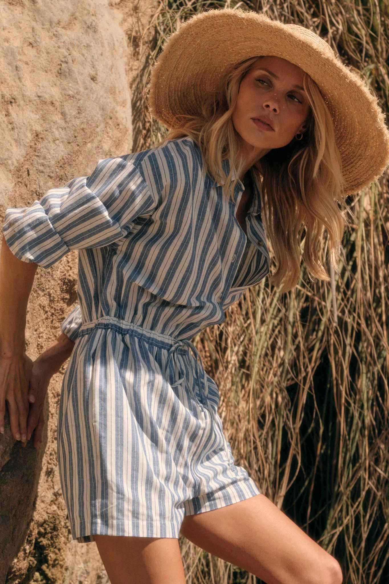 Lake Days Striped Drawstring Shirt Romper - Image 7
