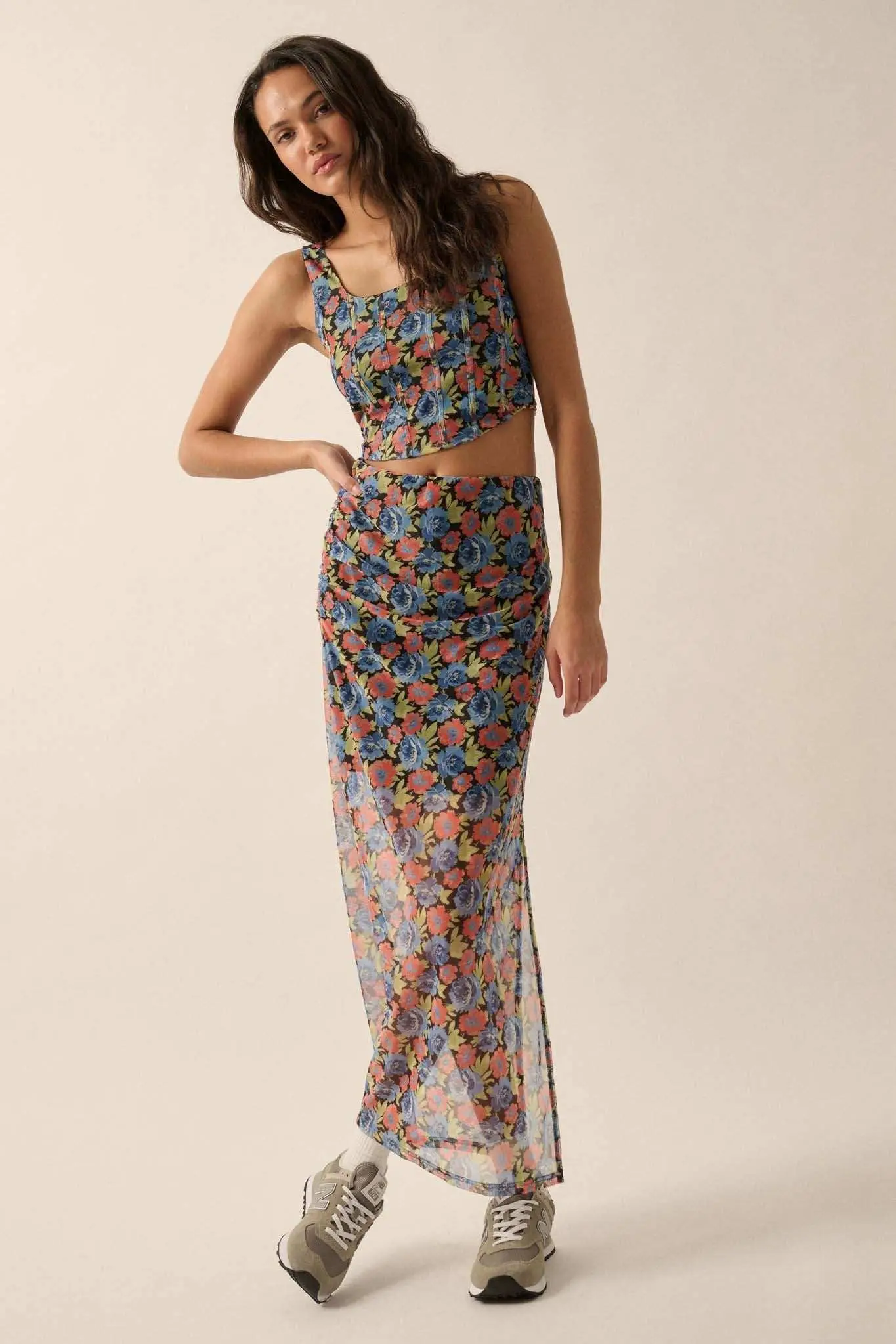 Late Night Blossoms Floral Mesh Maxi Skirt - Image 3