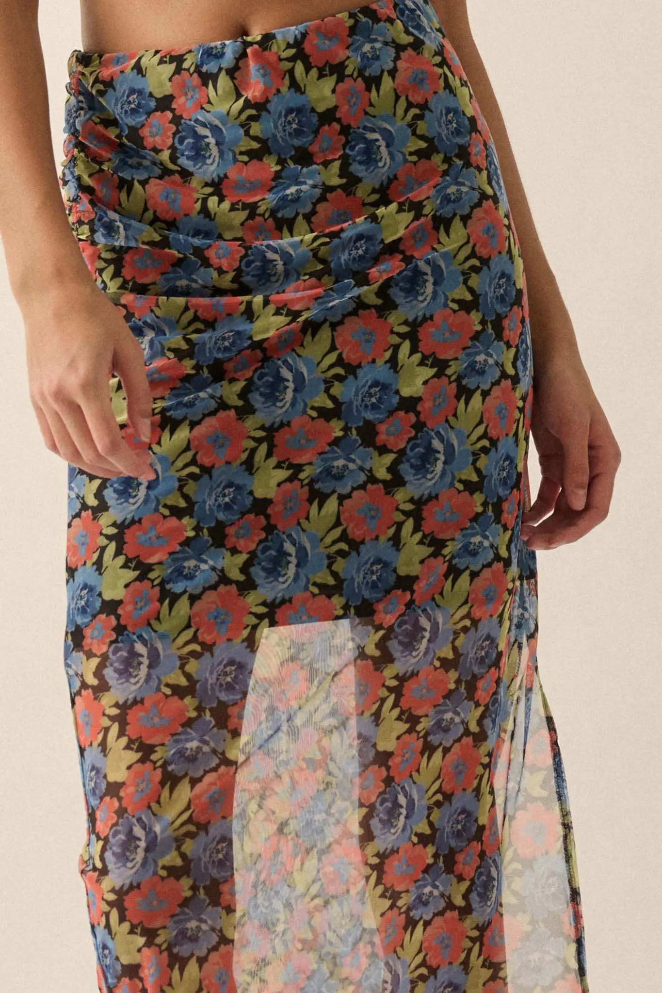 Late Night Blossoms Floral Mesh Maxi Skirt - Image 4