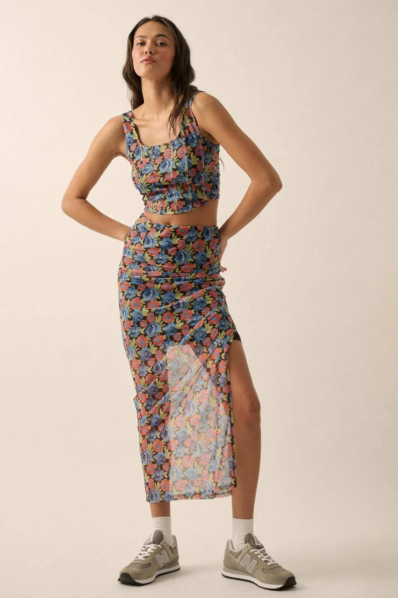 Late Night Blossoms Floral Mesh Maxi Skirt - Image 7