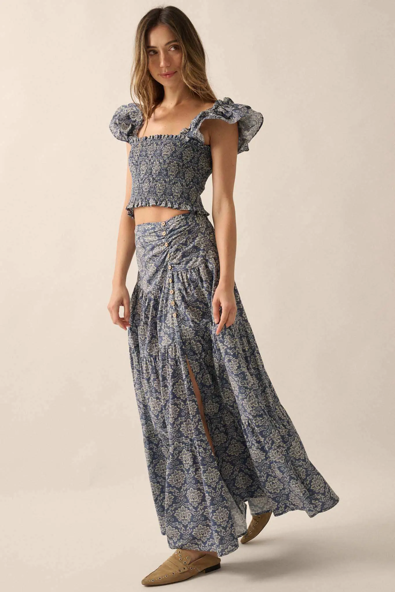 Lavish Blossoms Floral Tiered Ruffle Maxi Skirt - Image 11