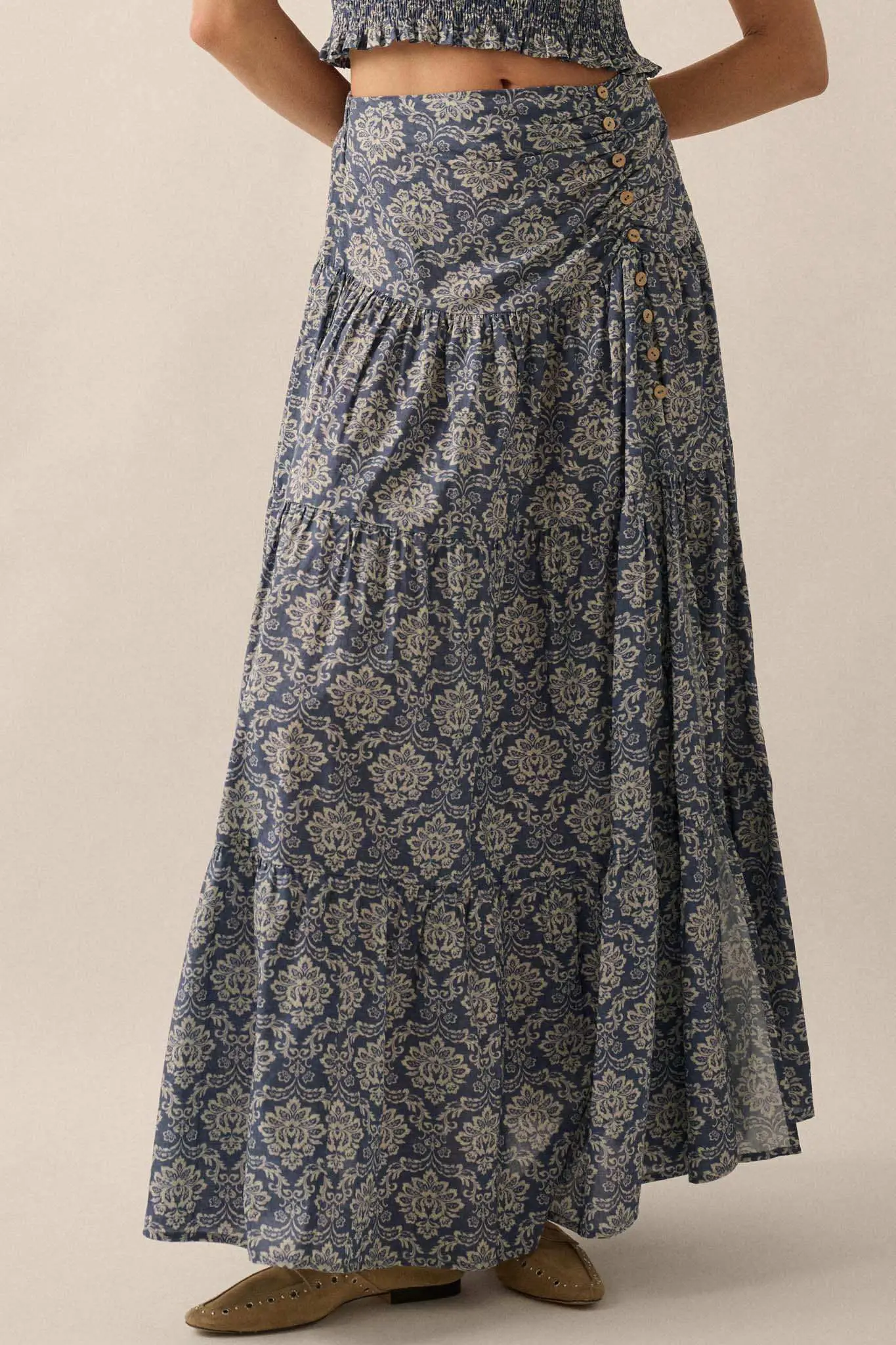 Lavish Blossoms Floral Tiered Ruffle Maxi Skirt - Image 7