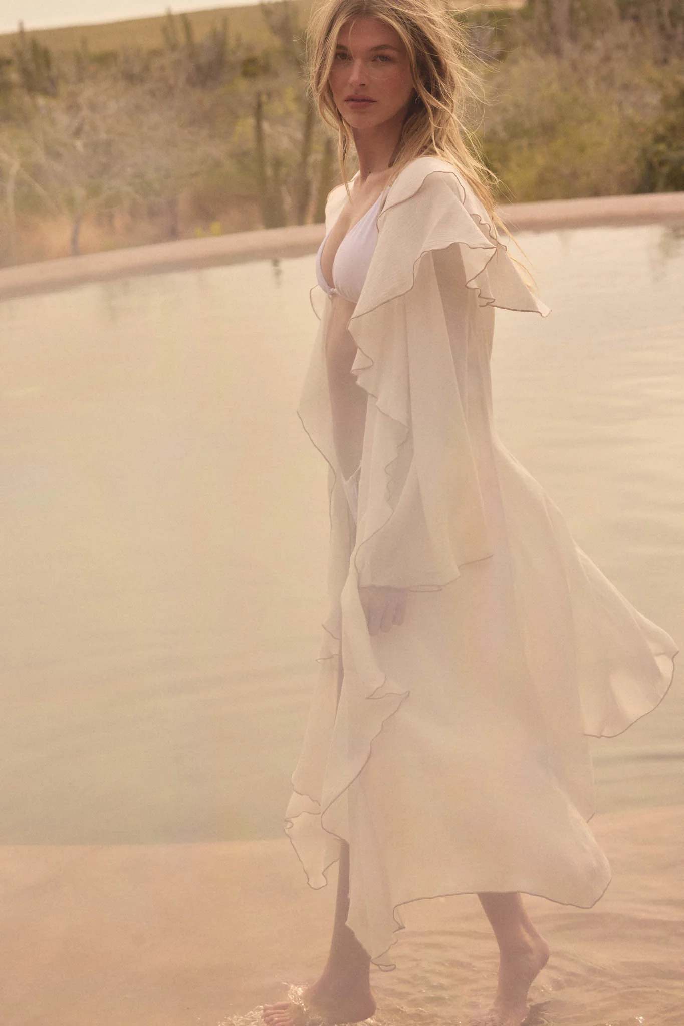 Lavish Living Open-Front Ruffle Kimono Robe - Image 3