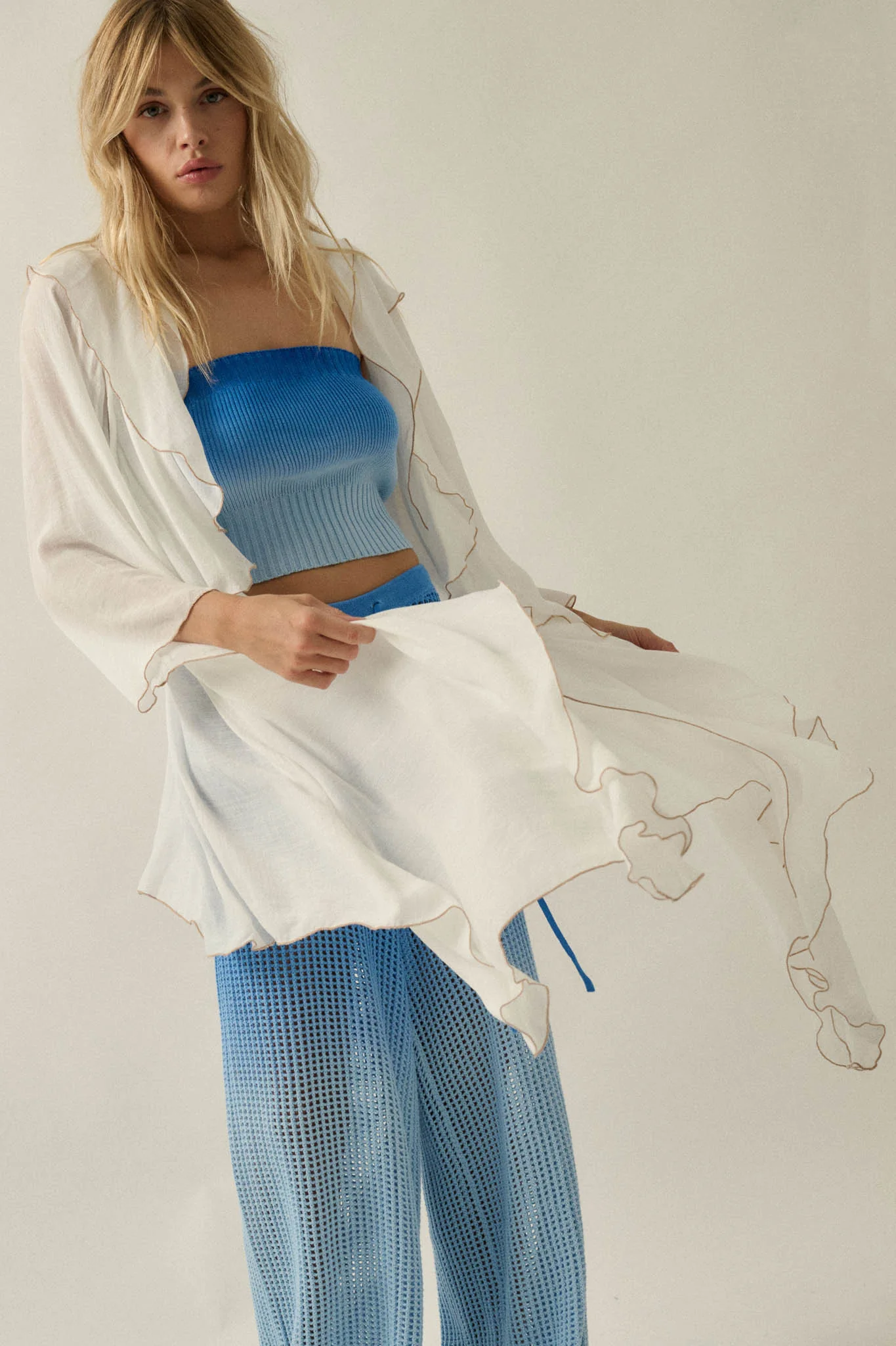 Lavish Living Open-Front Ruffle Kimono Robe - Image 4