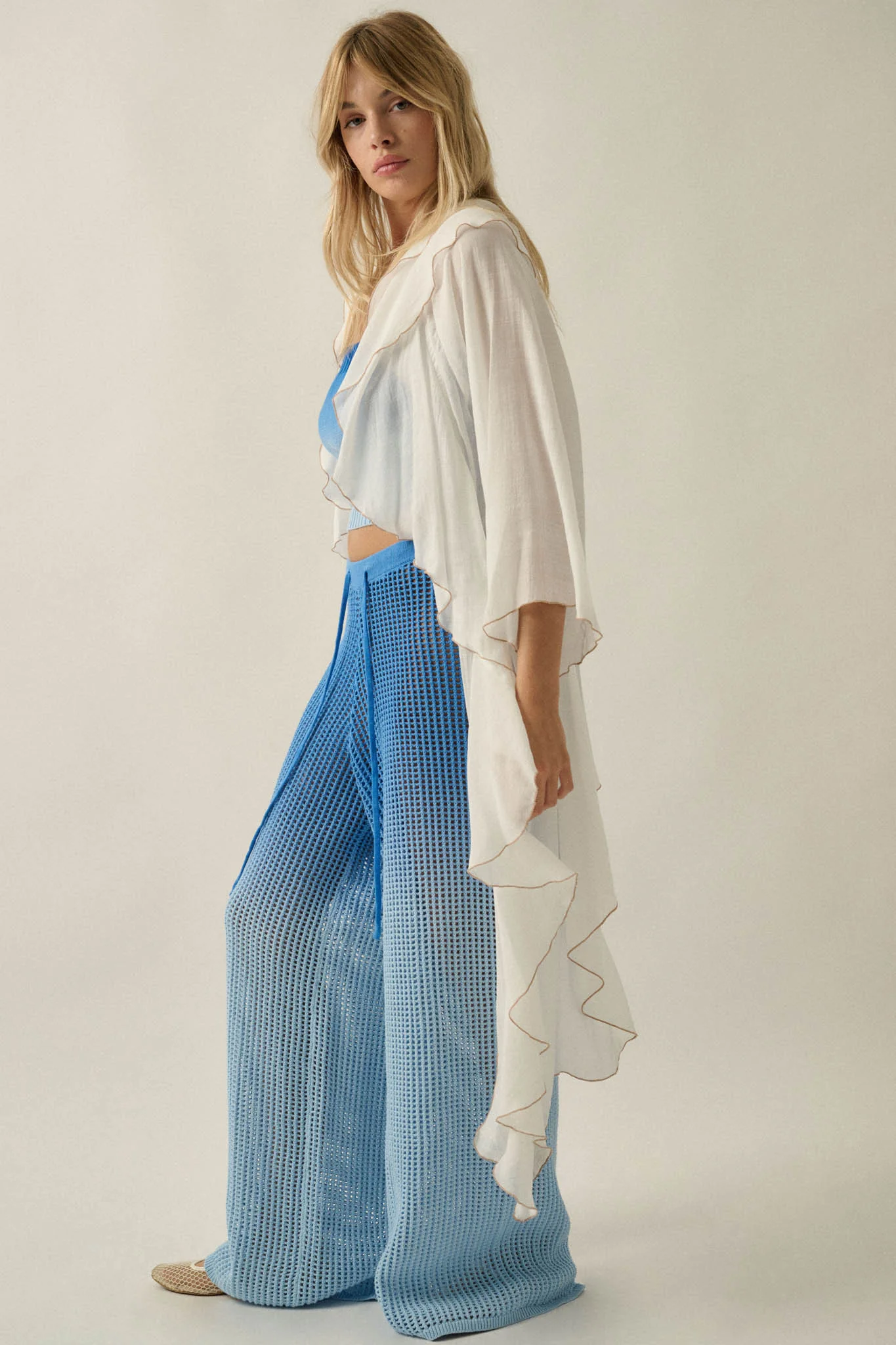Lavish Living Open-Front Ruffle Kimono Robe - Image 8