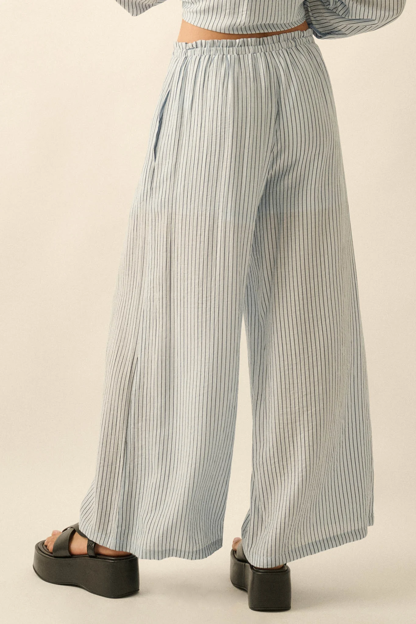 Lazy Weekend Pinstripe Wide-Leg Drawstring Pants - Image 6
