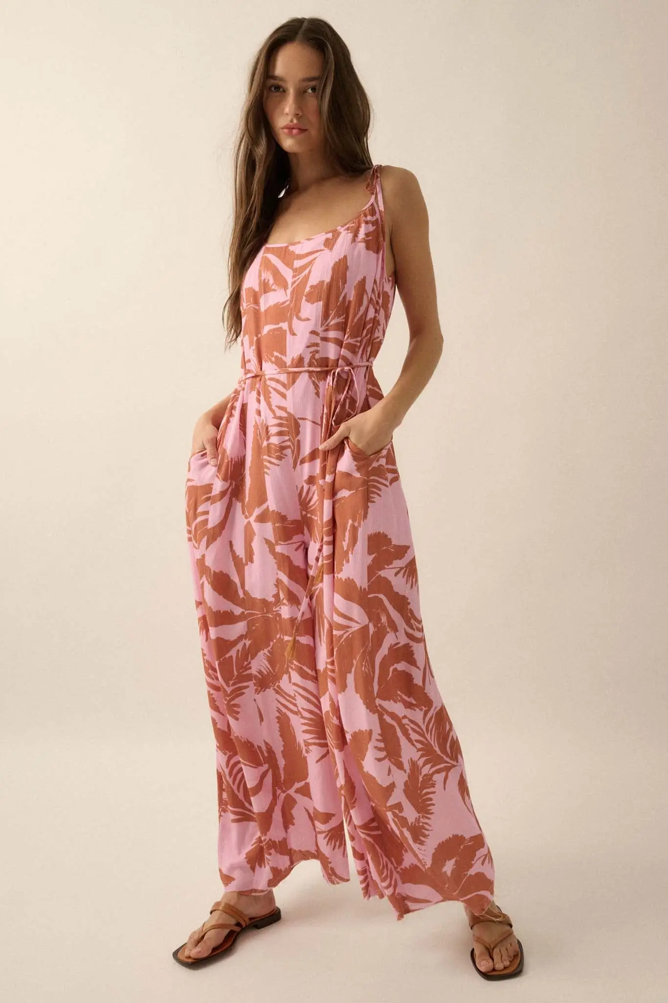 Leaf Me Be Tropical Belted Wide-Leg Jumpsuit - Image 6