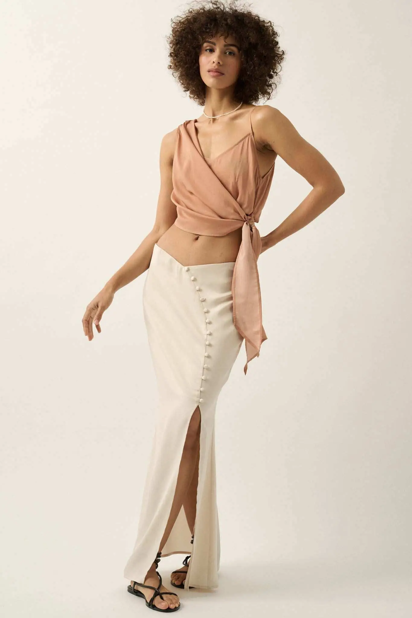 Learning Curve Matte Satin Buttoned Maxi Skirt - Image 10
