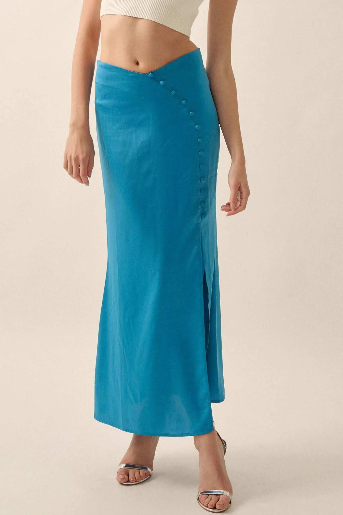 Learning Curve Matte Satin Buttoned Maxi Skirt - Image 14