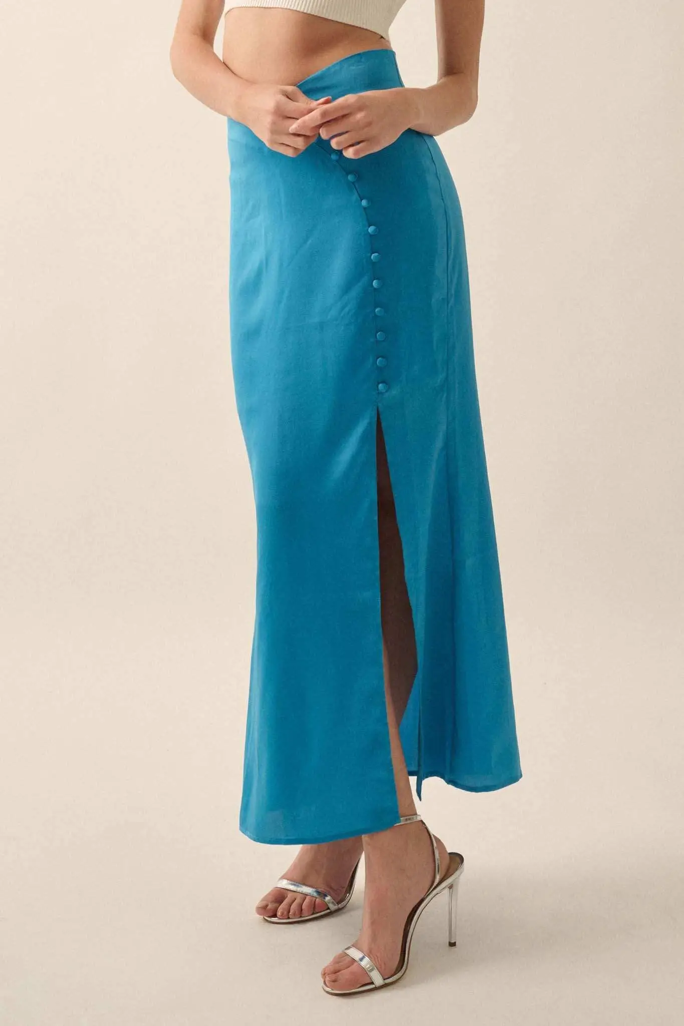 Learning Curve Matte Satin Buttoned Maxi Skirt - Image 16