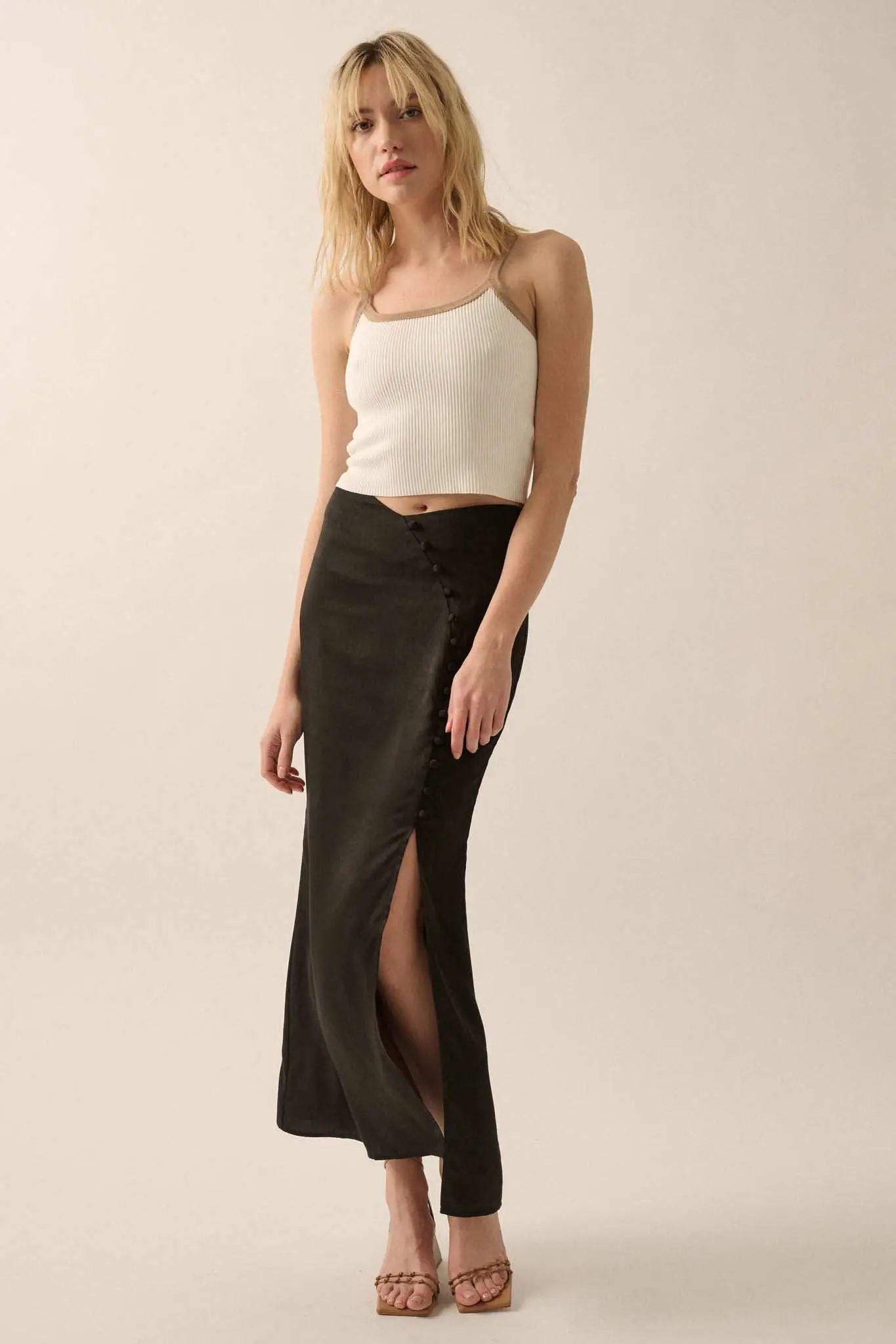 Learning Curve Matte Satin Buttoned Maxi Skirt - Image 4